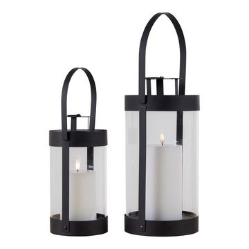 House Nordic Kerzenständer Bondi Lantern, 2er-Set - Laterne aus Stahl und Glas, schwarz, 2er-Set
