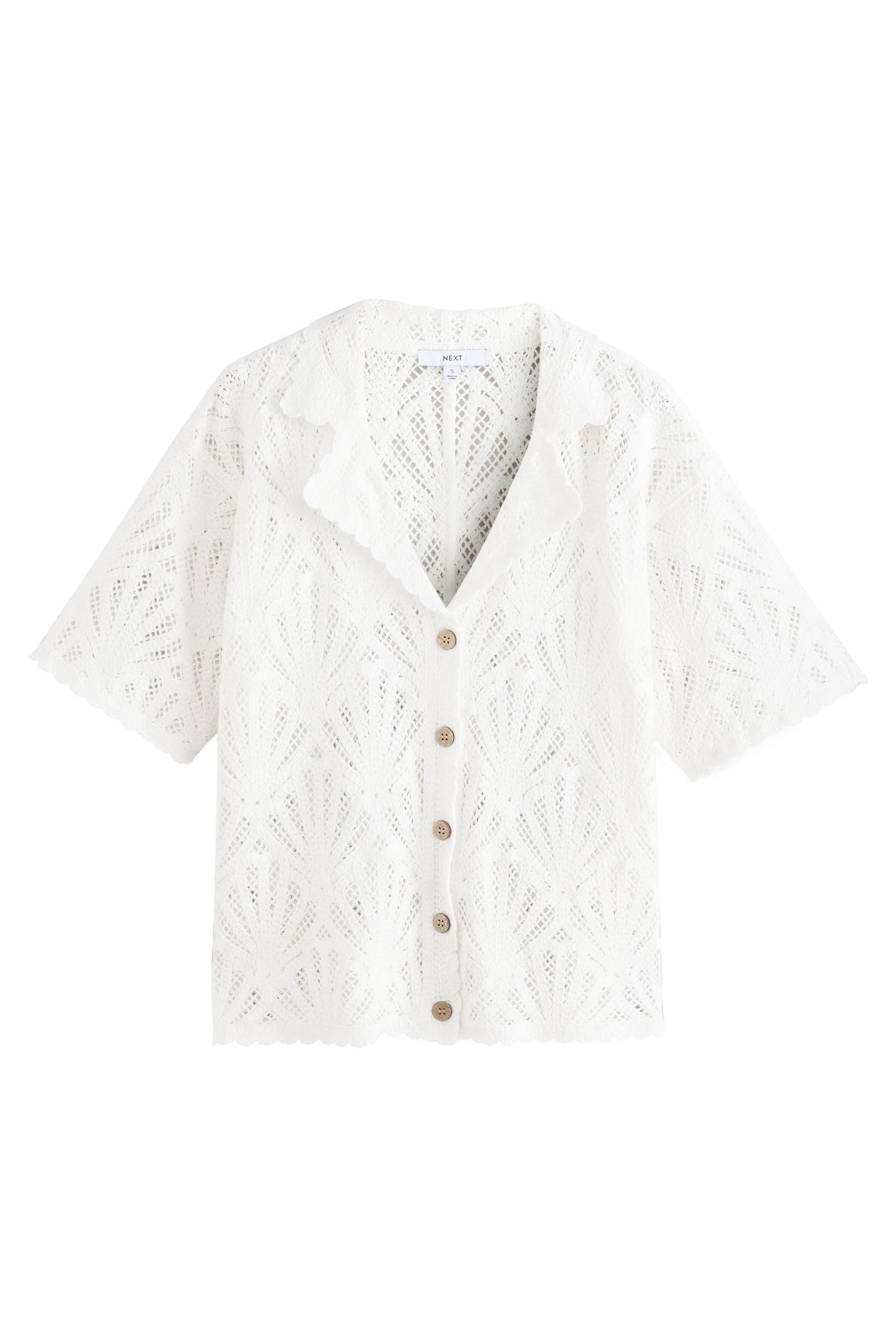 Next Hemdbluse Kurzarmhemd mit Häkeldetail und offenem Kragen (1-tlg)