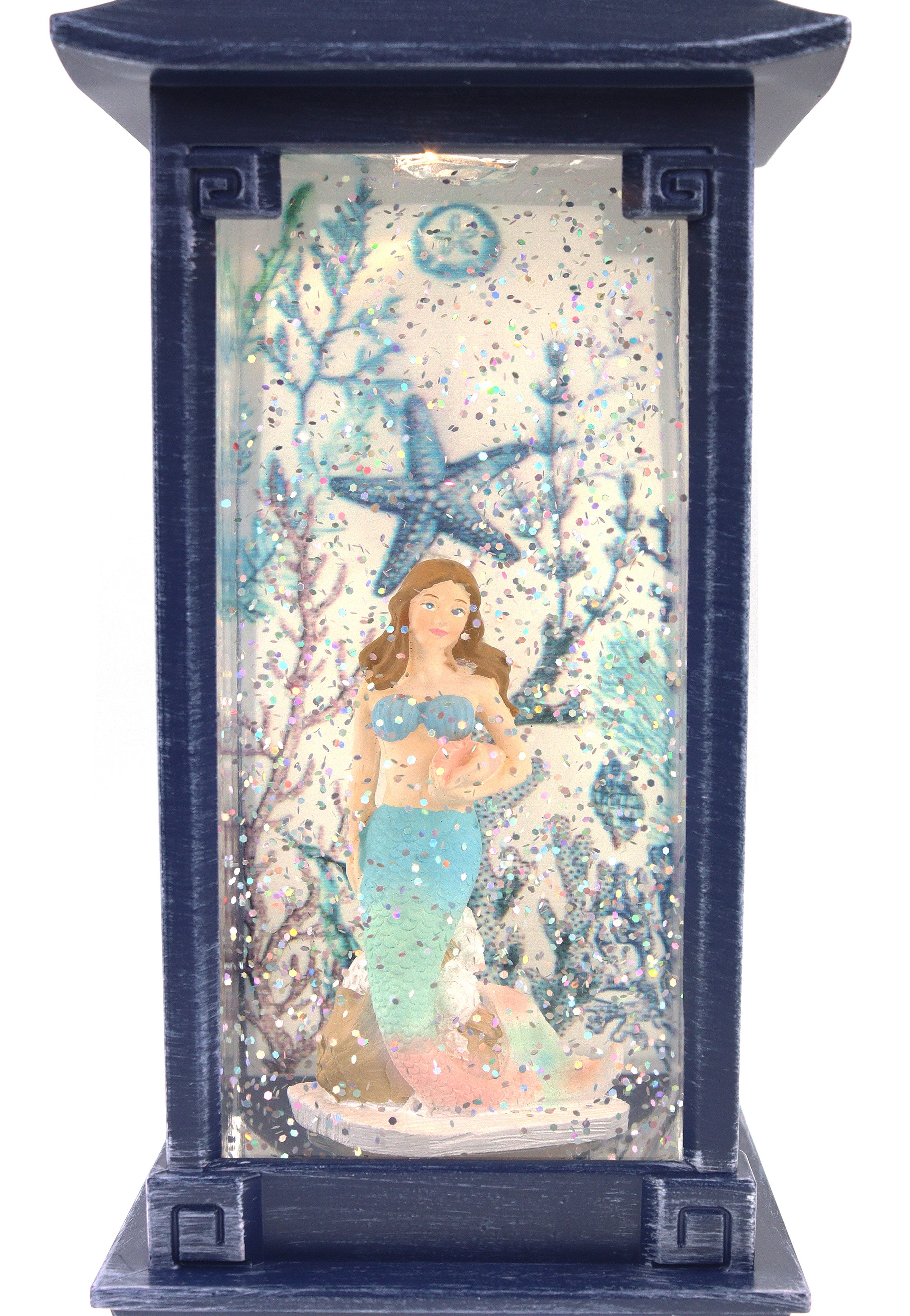 ELLUG Schneekugel Meerjungfrau LED-Laterne, 11x11x29cm, batteriebetrieben, mit Licht und Glitzerantrieb per On/Off-Schalter