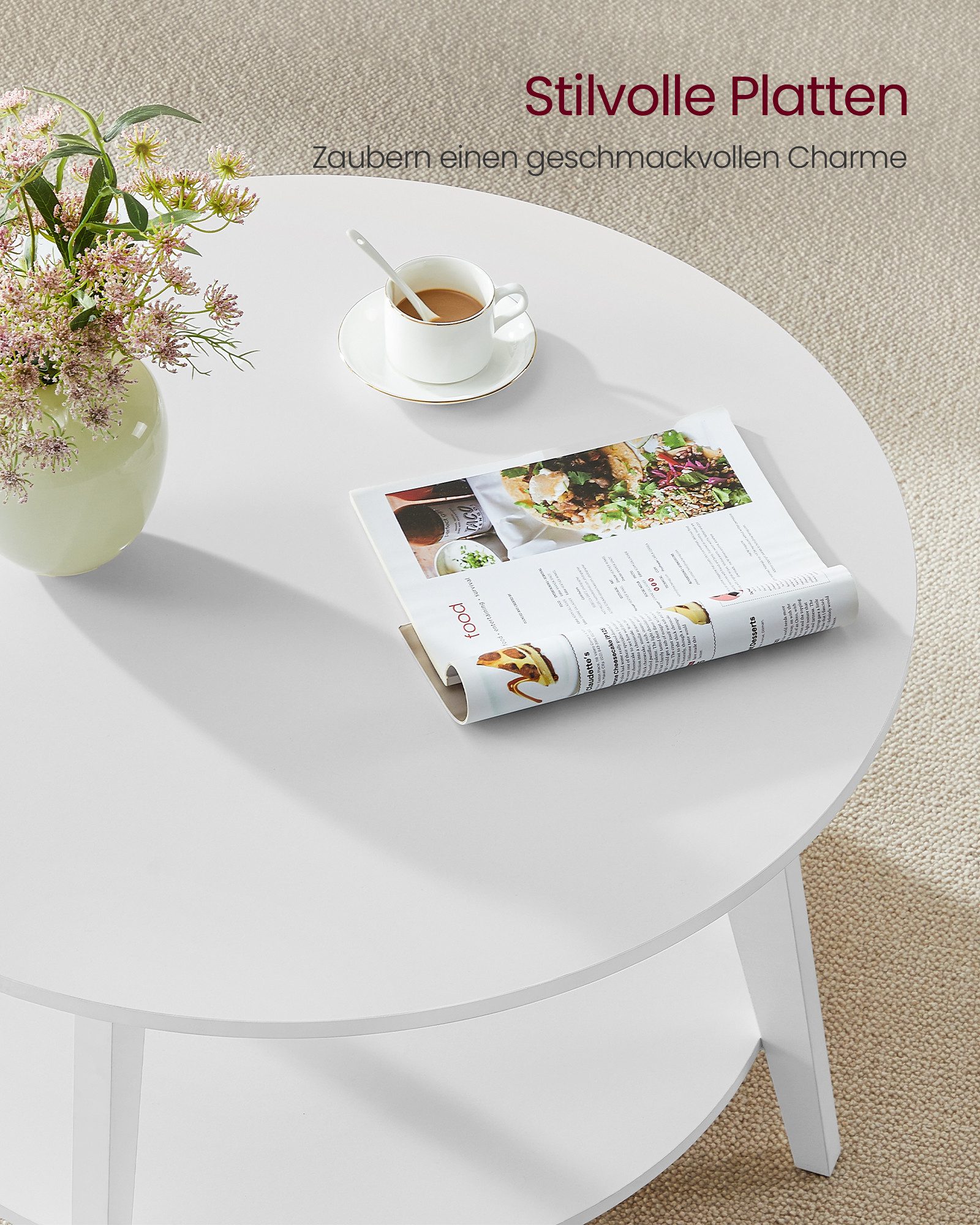VASAGLE Couchtisch rund Wohnzimmertisch holz Beistelltisch (inkl. Zubehörpaket & Anleitung), 2 Ebenen, Ø 80 cm, modern, skandinavisch, einfache Montage – Bild 5 von 5
