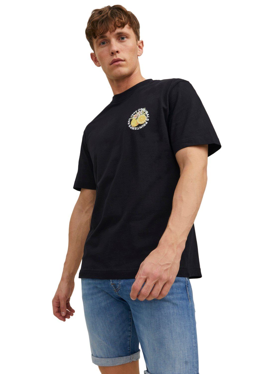Jack & Jones T-Shirt JORFLORES BACK (1-tlg) aus Baumwolle Black 12228776