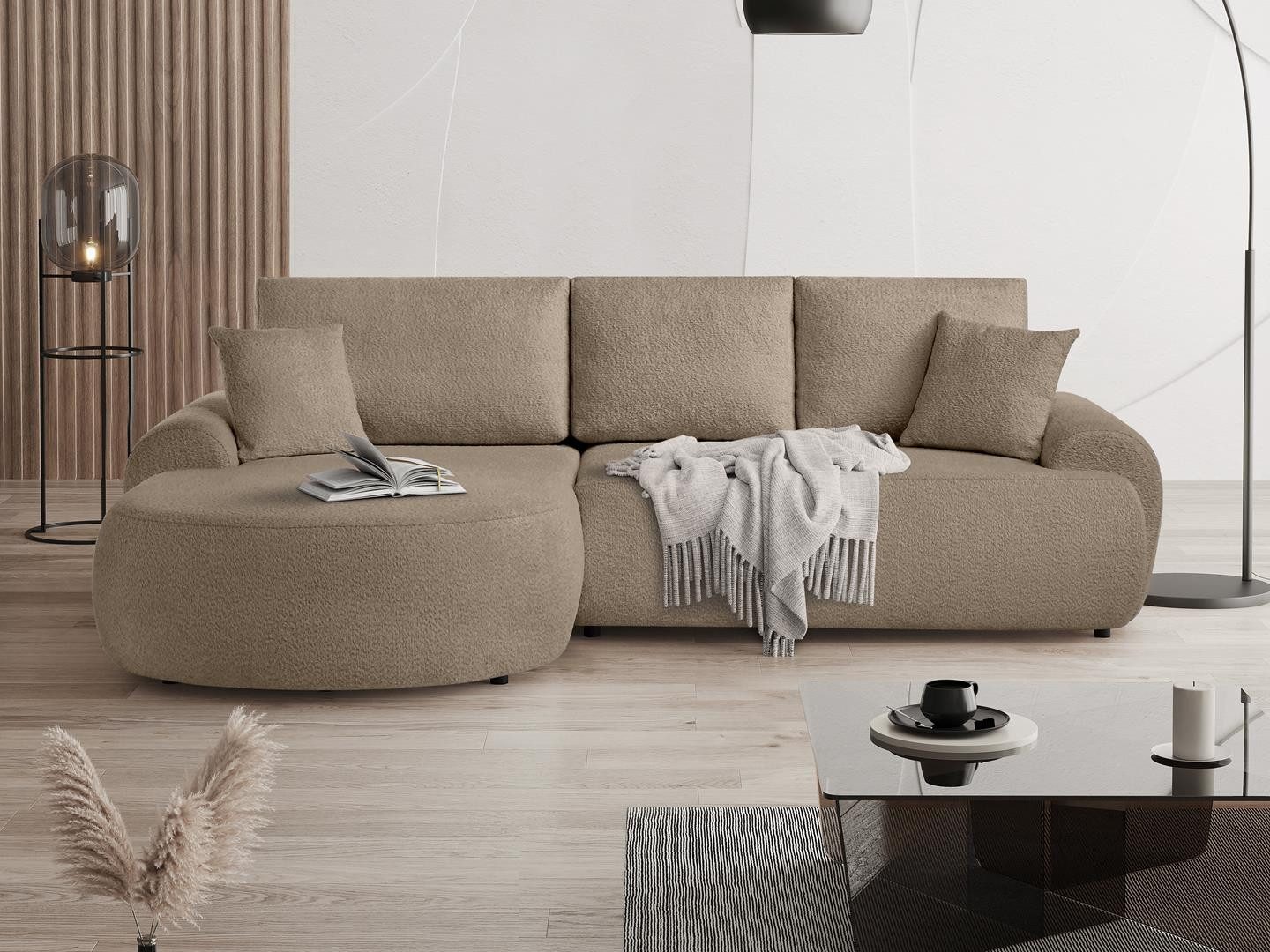 Beautysofa Ecksofa mit Kissen aus Bouclé-Stoff TEDDY, In vielen Farben zur günstig online kaufen