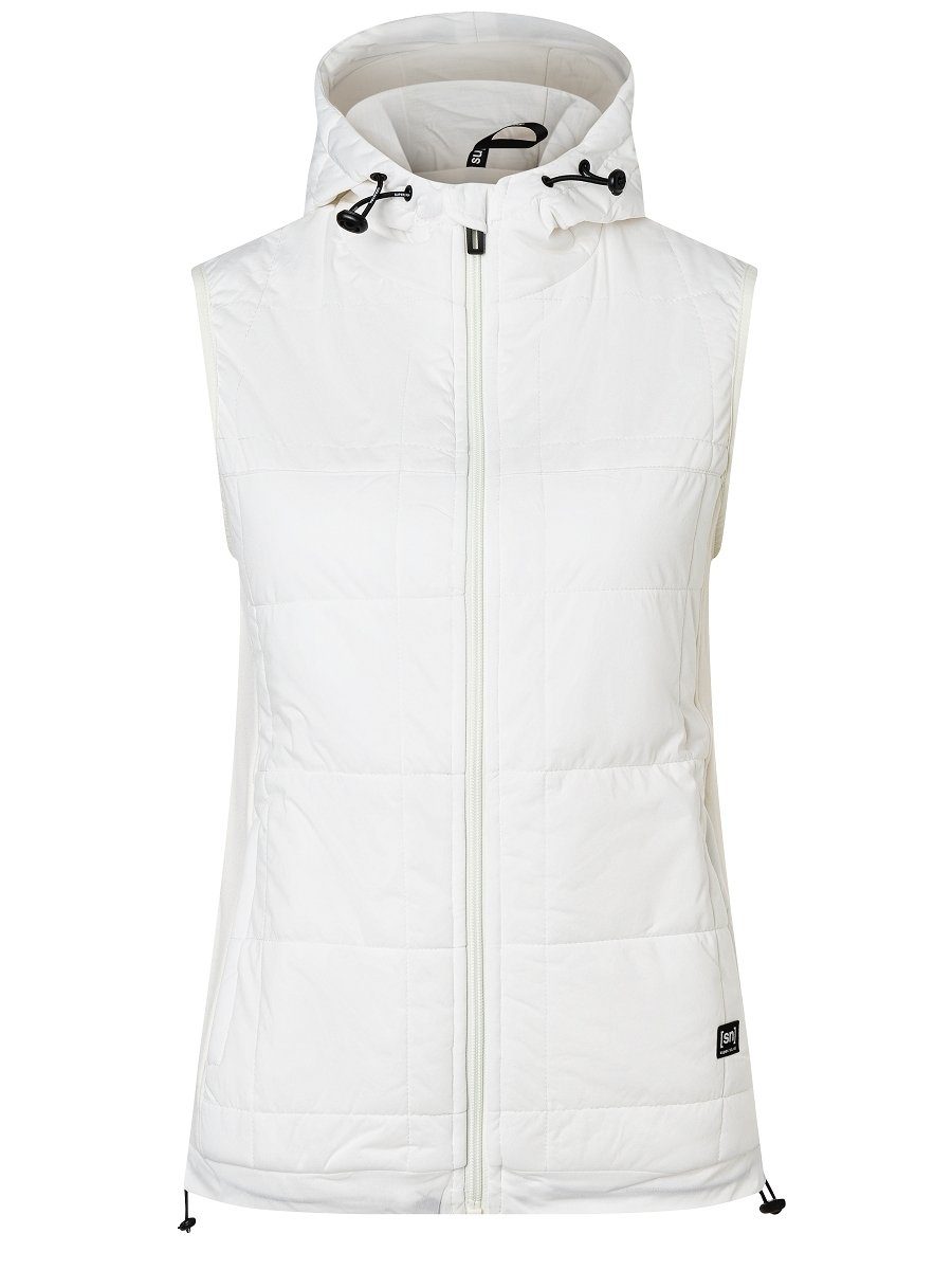 SUPER.NATURAL Funktionsweste Merino Weste mit Softshell W COMFORT HOODED GILET genialer Merion-Materialmix Fresh White