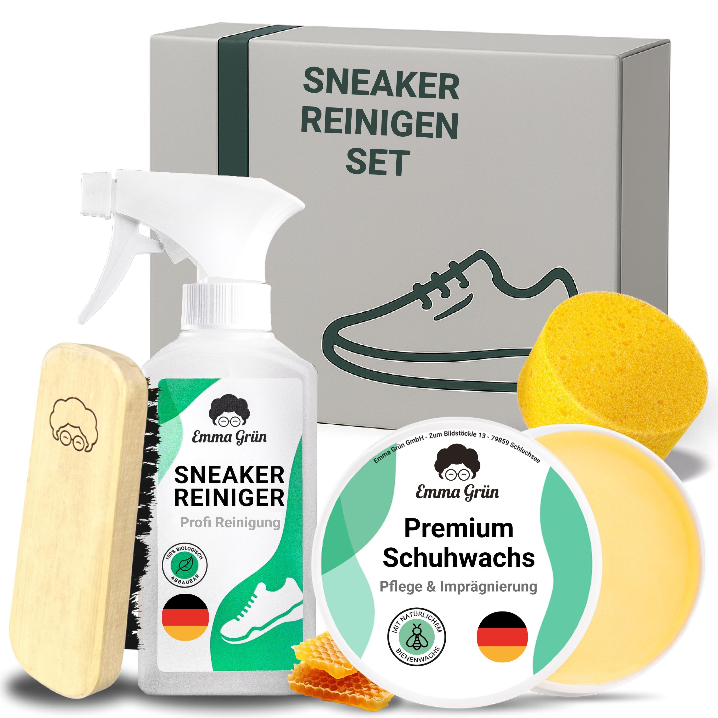Emma Grün Sneaker-Reiniger mit Putzmittel & Zubehör, Set- Schuhreiniger (für effektive Reinigung & strahlende Sneaker, Set Made in Germany)