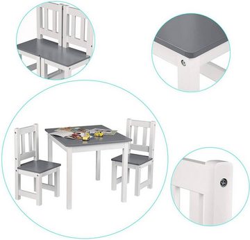 Woltu Kindersitzgruppe, Kindertisch mit 2 Stühle, Holz 60x50x48cm, Weiß+Grau