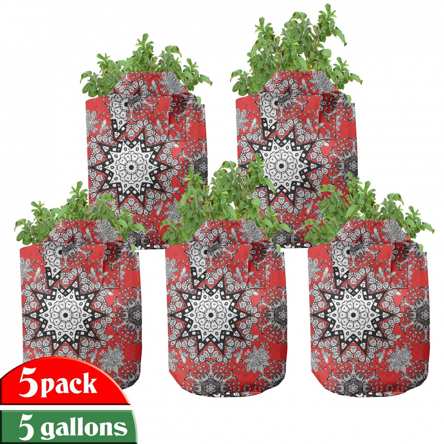 Abakuhaus Pflanzkübel hochleistungsfähig mit Stofftöpfe Red Blumenstrudel für Pflanzen, Mandala Griffen