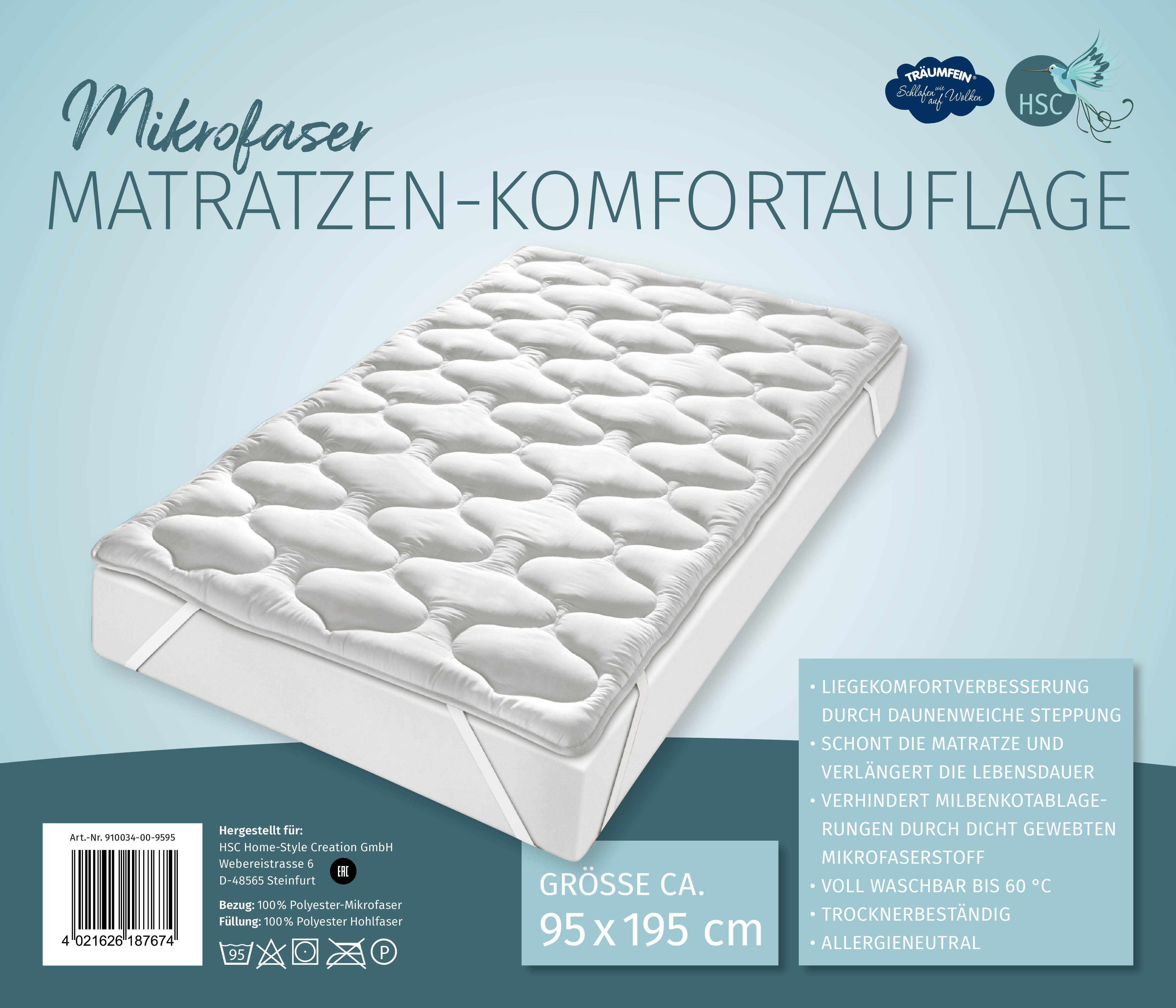 Matratzenauflage Mikrofaser Matratzen-Komfortauflage HSC  Home-Style-Creation GmbH, Allergieneutral