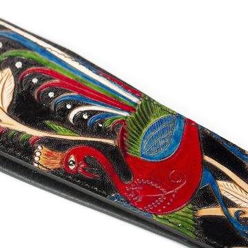 FAME Gitarrengurt, Gitarrengurt aus Leder, 7 cm Breite, Peacock-Verzierung