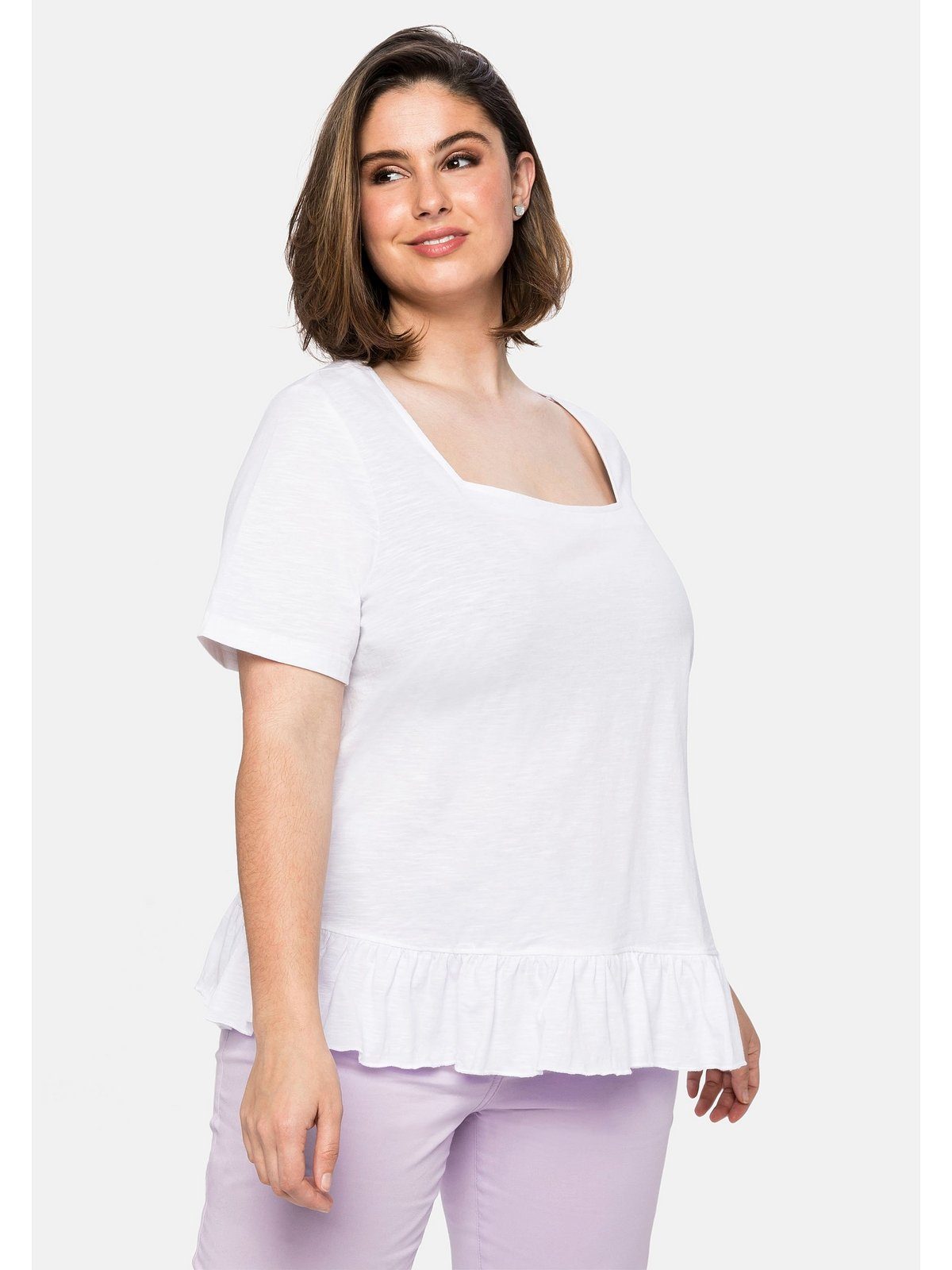 Sheego T-Shirt Große und Größen am Karree-Ausschnitt Saum mit Volant