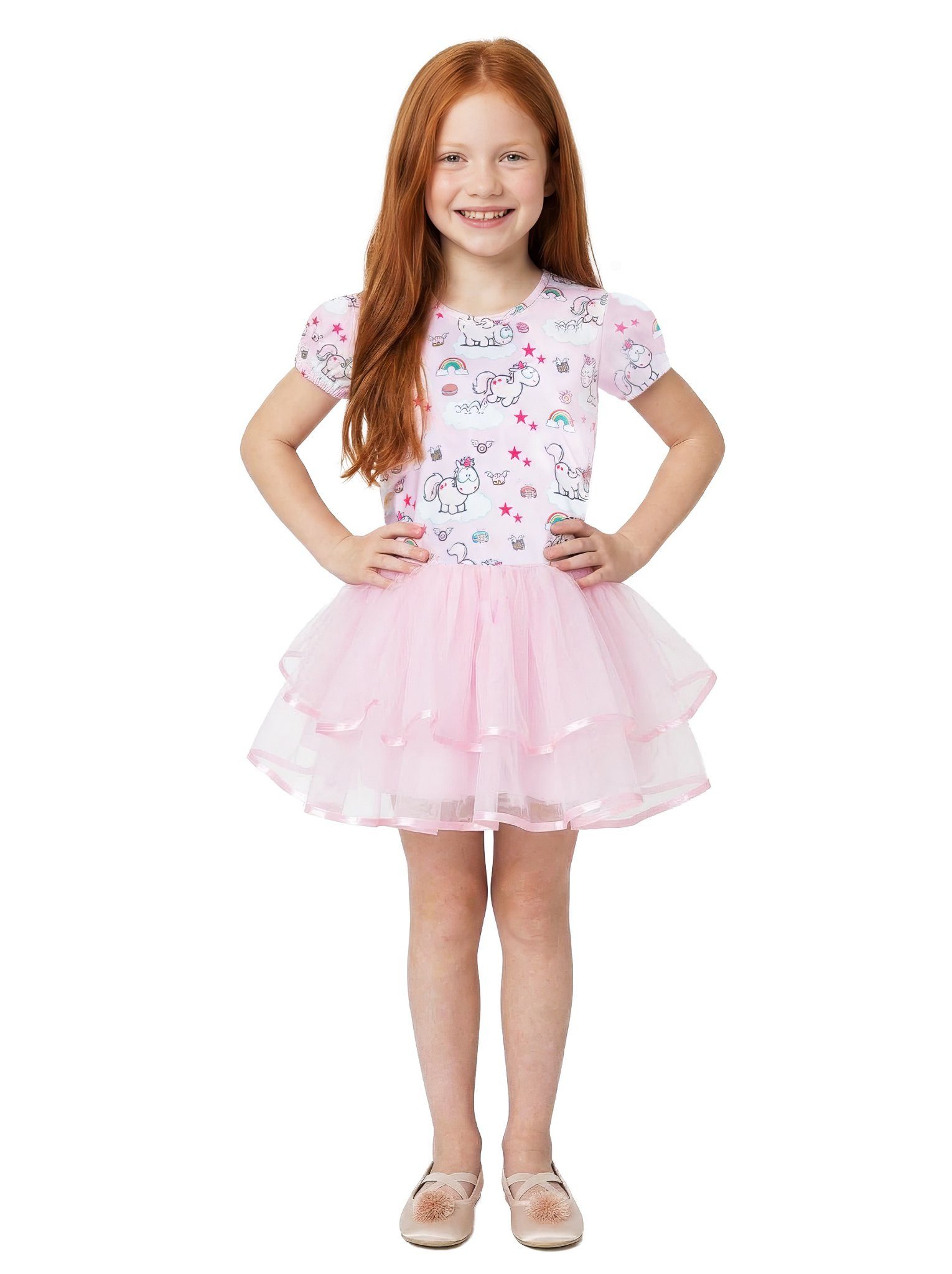 Rubie´s Kostüm Einhorn Theodor Ballerina Faschingskostüm Kinder, Rosa Sommerkleid im Einhorn-Look mit mehrlagigem Tüllrock