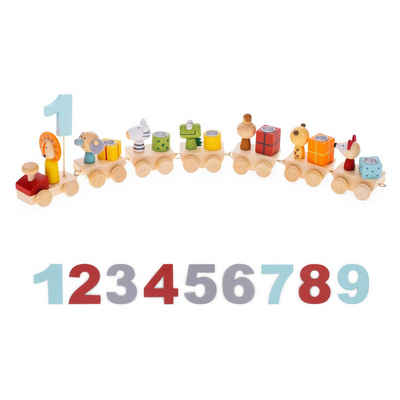 Navaris Spielzeug-Zug, Holz Geburtstagszug mit Zahlen - Zug Set für Kinder Geburtstag - Kerzen Geburtstagskerzen für Kindergeburtstag - Kerzenhalter Kerzenzug