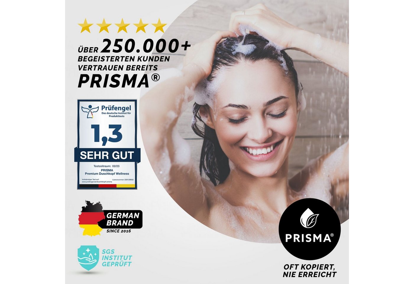 Thumbnail - PRISMA Handbrause Filterdusche für ein einzigartiges Duscherlebnis mit mehr Wasserdruck, Wassersparend, 3 Strahlearten, ...