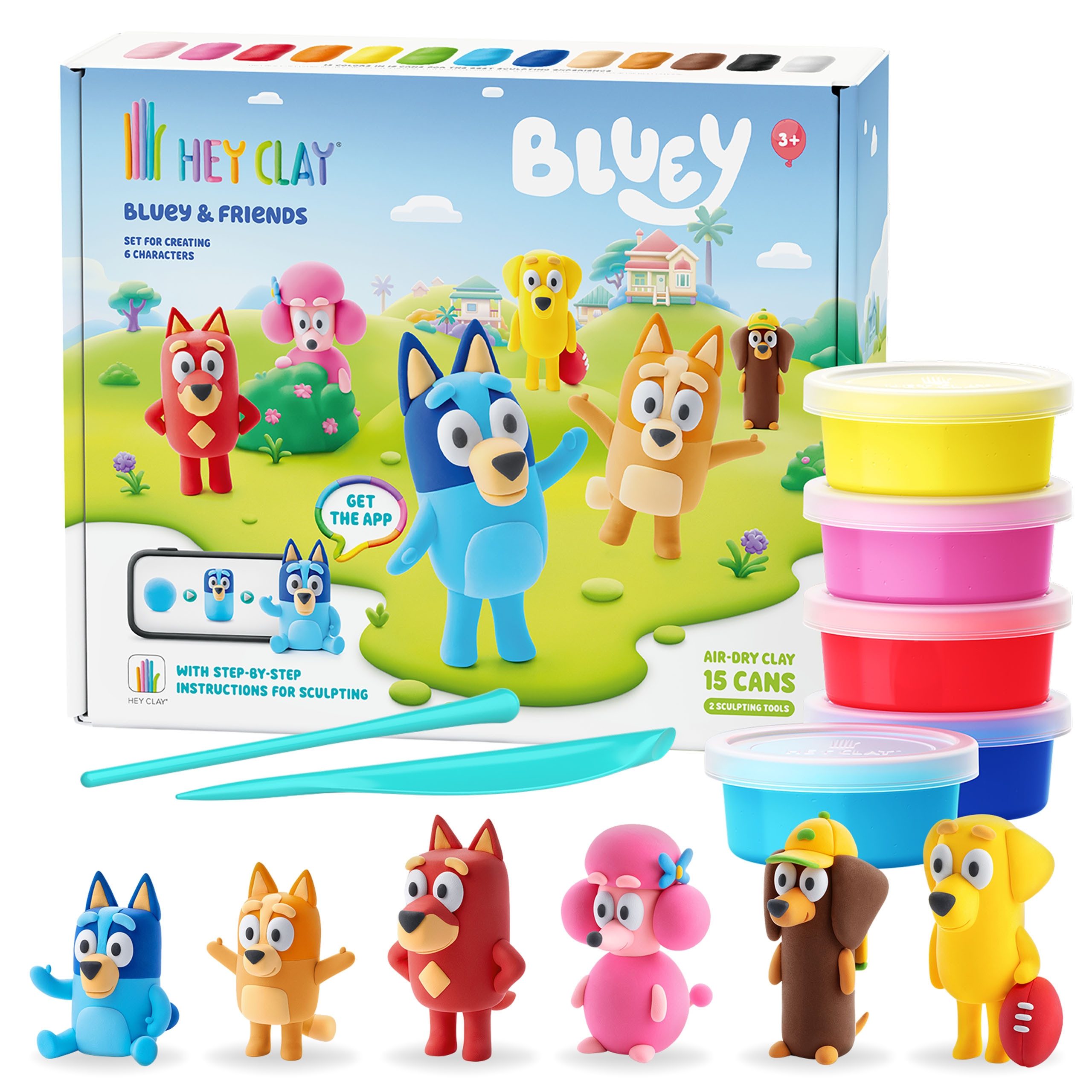 Sarcia.eu Modelliermasse Hey Clay Bluey Knete für Kinder + Zubehör, 13 Farben Schaumstoff