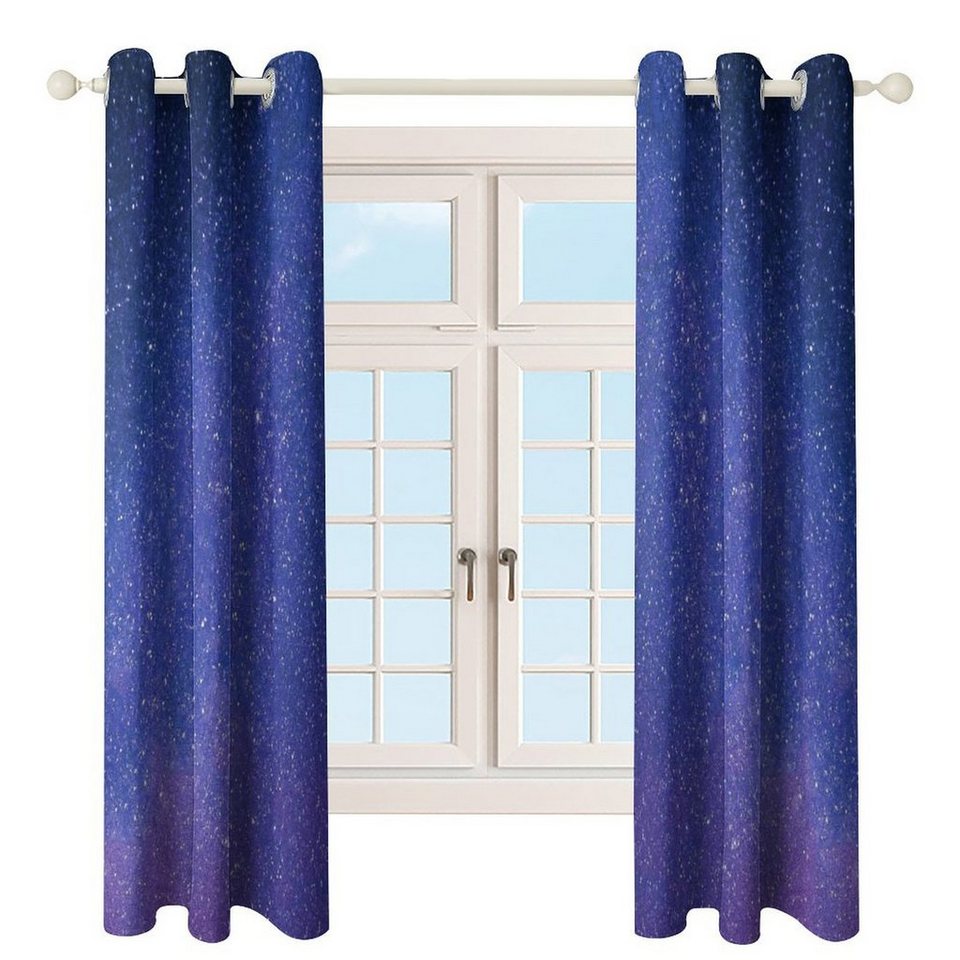 Vorhang 2 Stück Gardinen Vorhänge Verdunkelung Vorhang Blickdicht mit Ösen,  Celya, Vorhang mit Sternenhimmelmuster, Entworfen mit 6 silbernen Ösen auf  jeder Platte zum einfachen