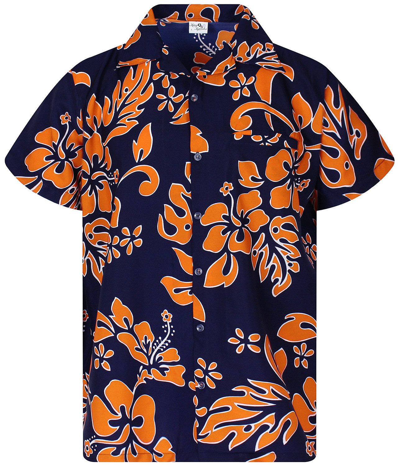 King Kameha Hawaiihemd "Hibiscus" Funky Hawaii-Hemd Herren Kurzarm Front-Tasche Stylish