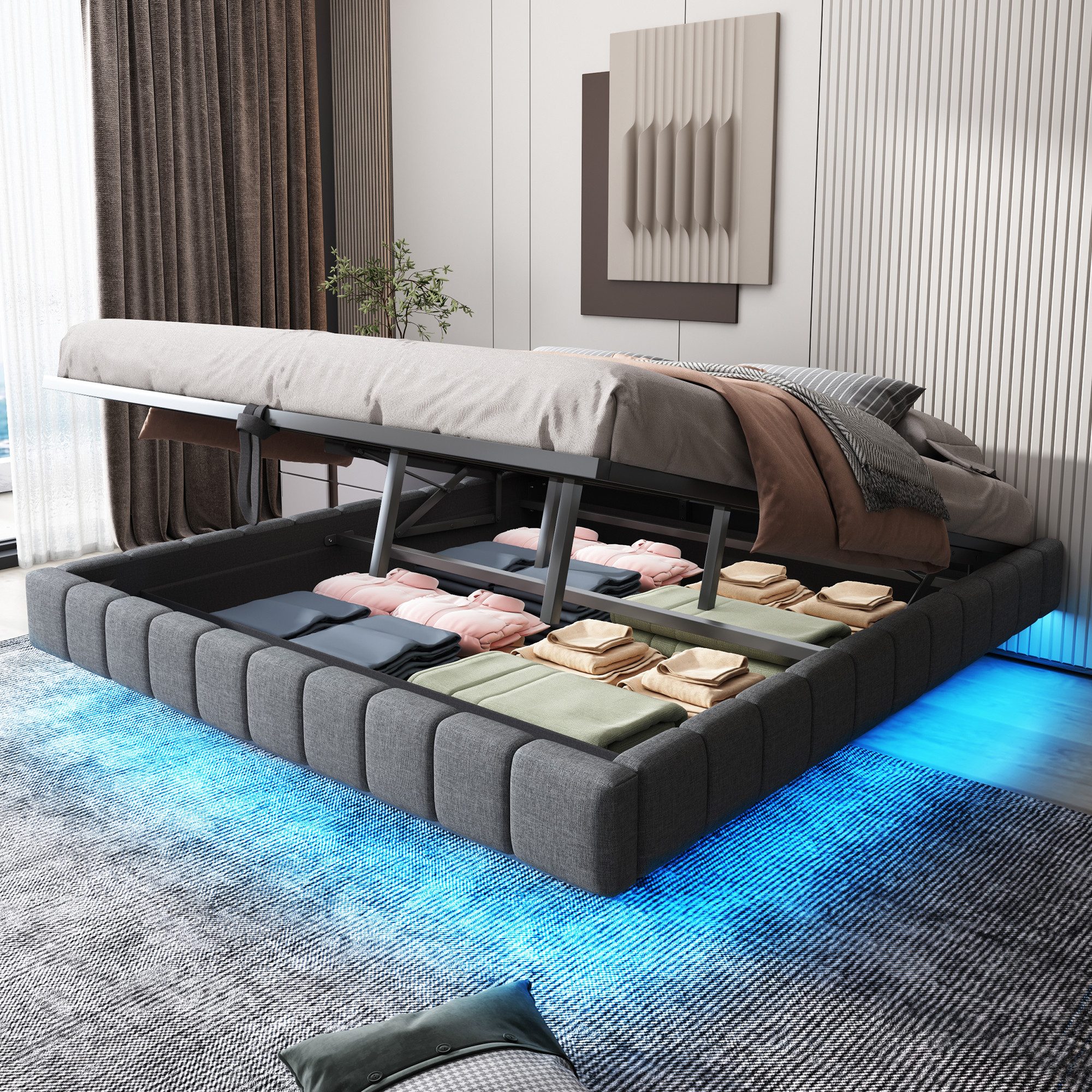 HAUSS SPOLE Polsterbett 180x200 cm, Hydraulischer Schwebebett mit LED-Licht günstig online kaufen