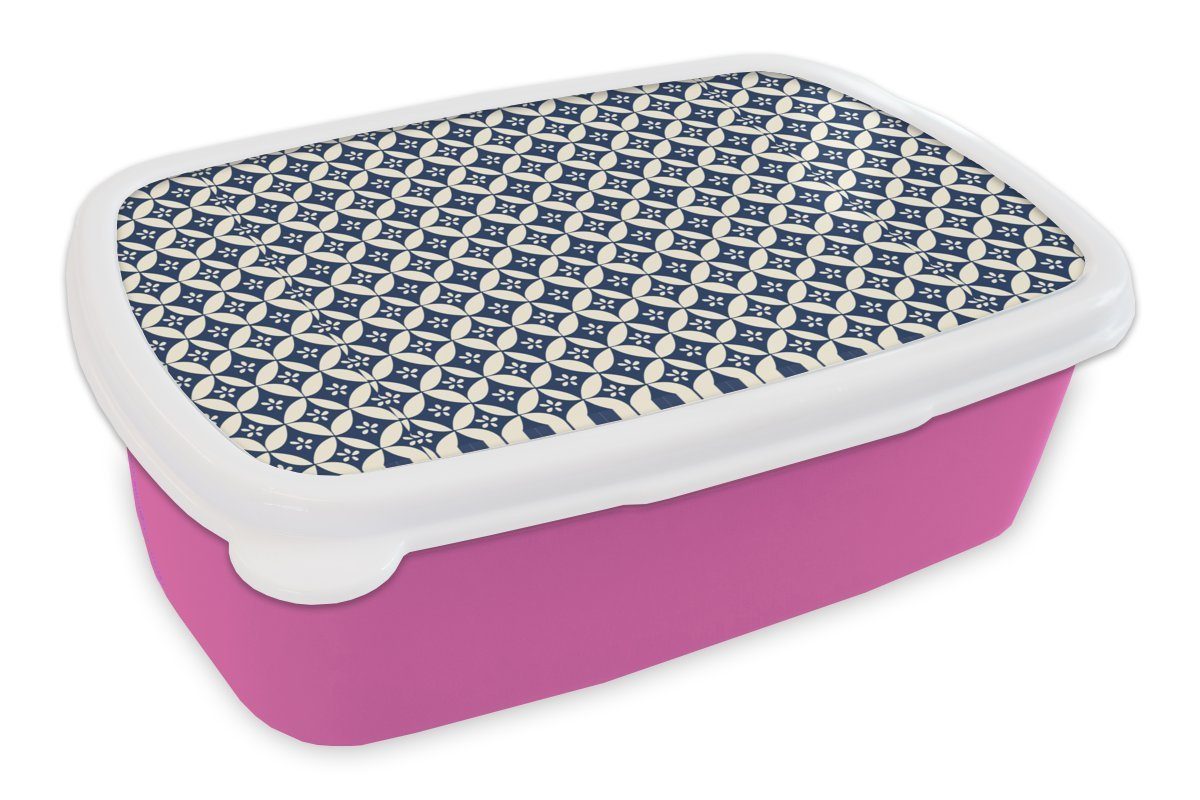 MuchoWow Lunchbox Japan - Muster - Blau, Kunststoff, (2-tlg), Brotbox für Erwachsene, Brotdose Kinder, Snackbox, Mädchen, Kunststoff rosa