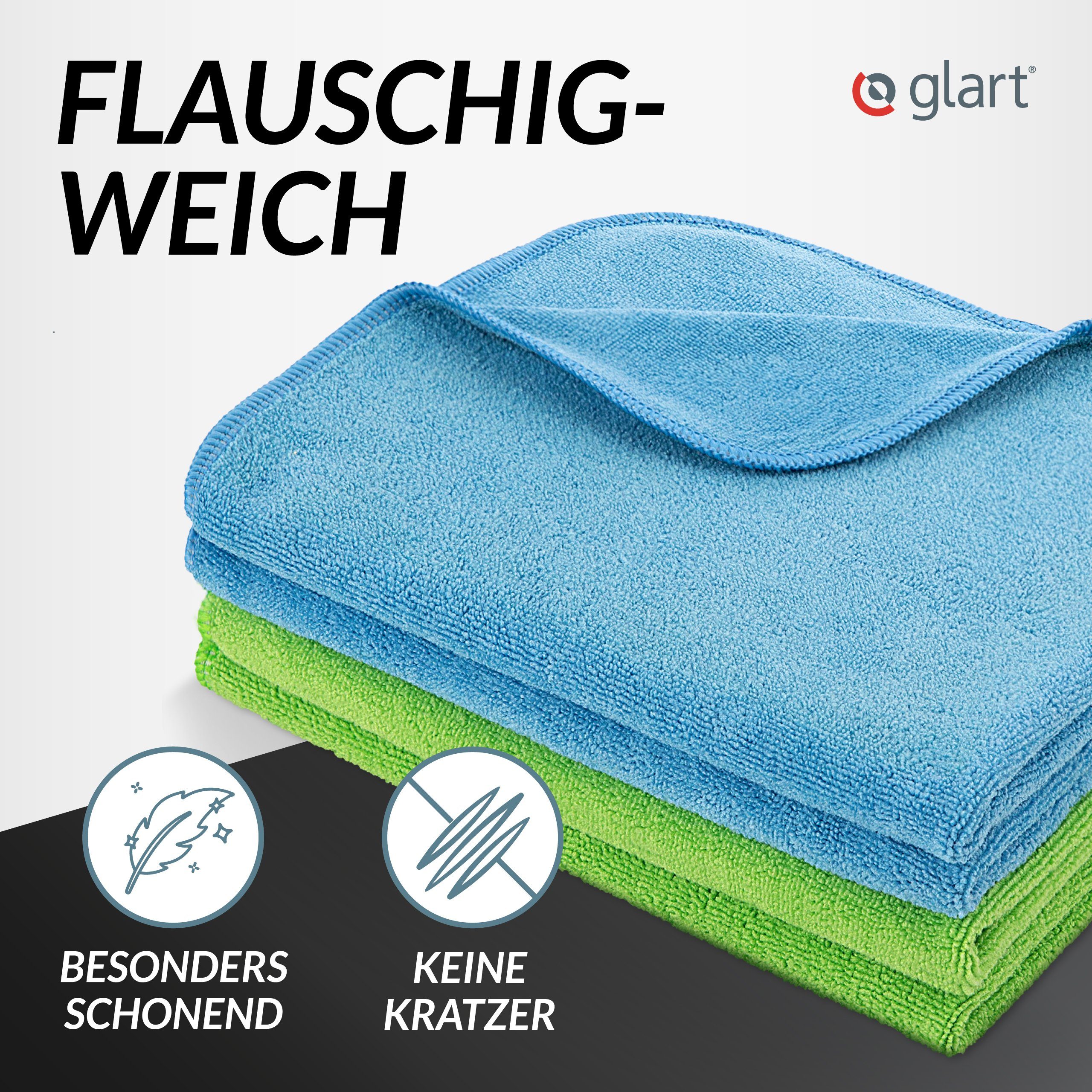 Glart 4448 4er Set Auto Mikrofasertücher, 2x blau, 2x grün, 40x40cm Mikrofasertuch (80% Polyester, 20% Nylon, 40x40 cm)