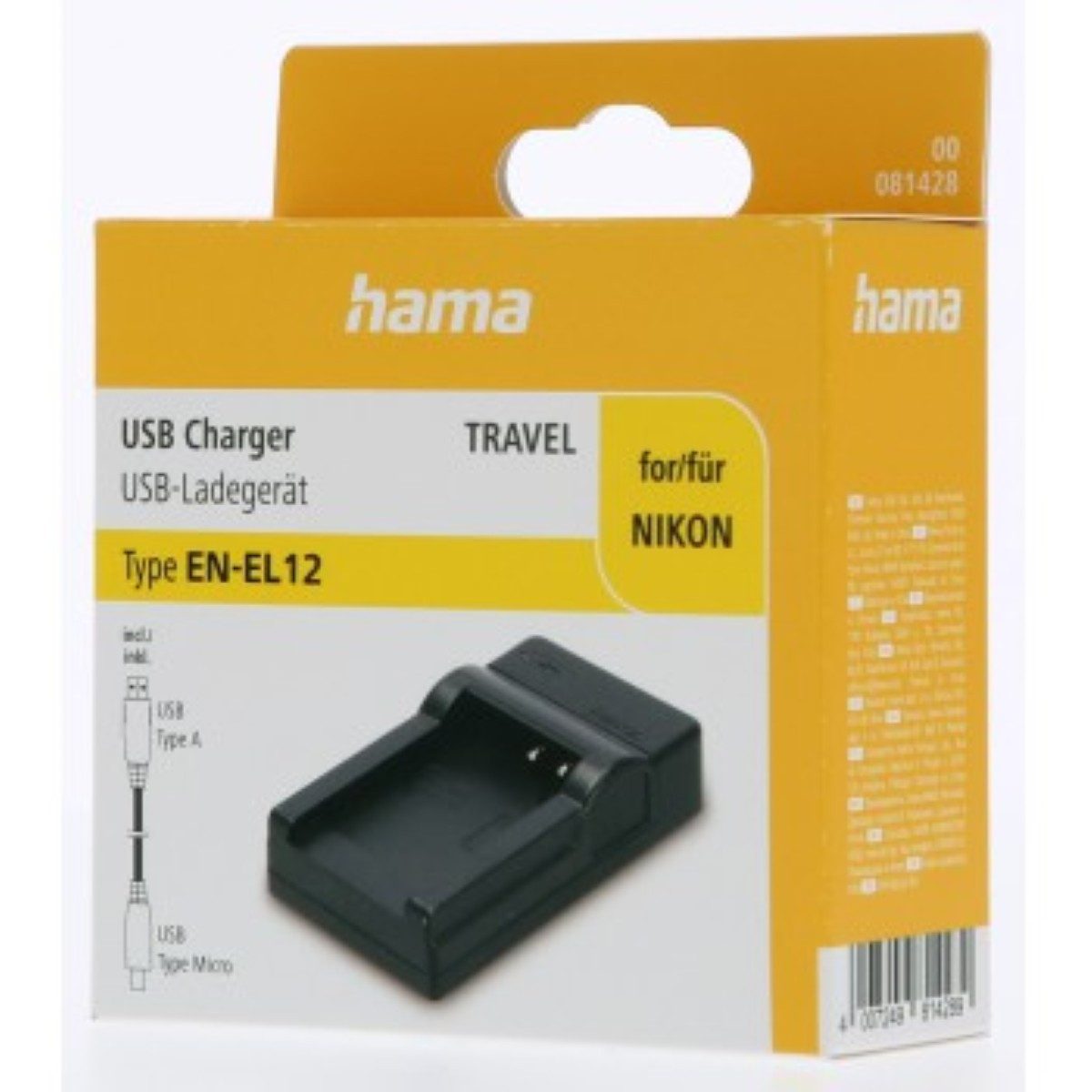 Hama USB Ladegerät Travel für Nikon EN-EL12 Akku Kamera-Ladegerät (Set, Lader Battery Charger Power Adapter Accu für Nikon ENEL12)