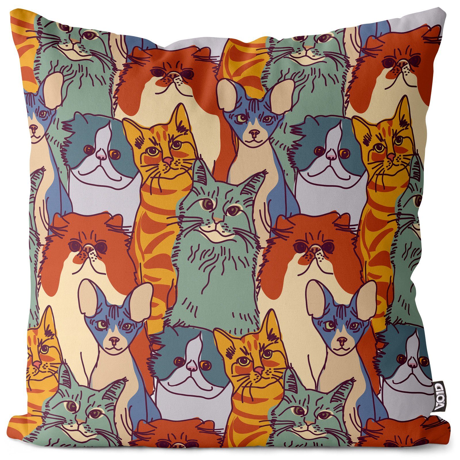 VOID Kissenbezug, (1 Stück), Katzen Comic Bunt Muster Haustier Katze Tiger Haustiger Spielzeug kat