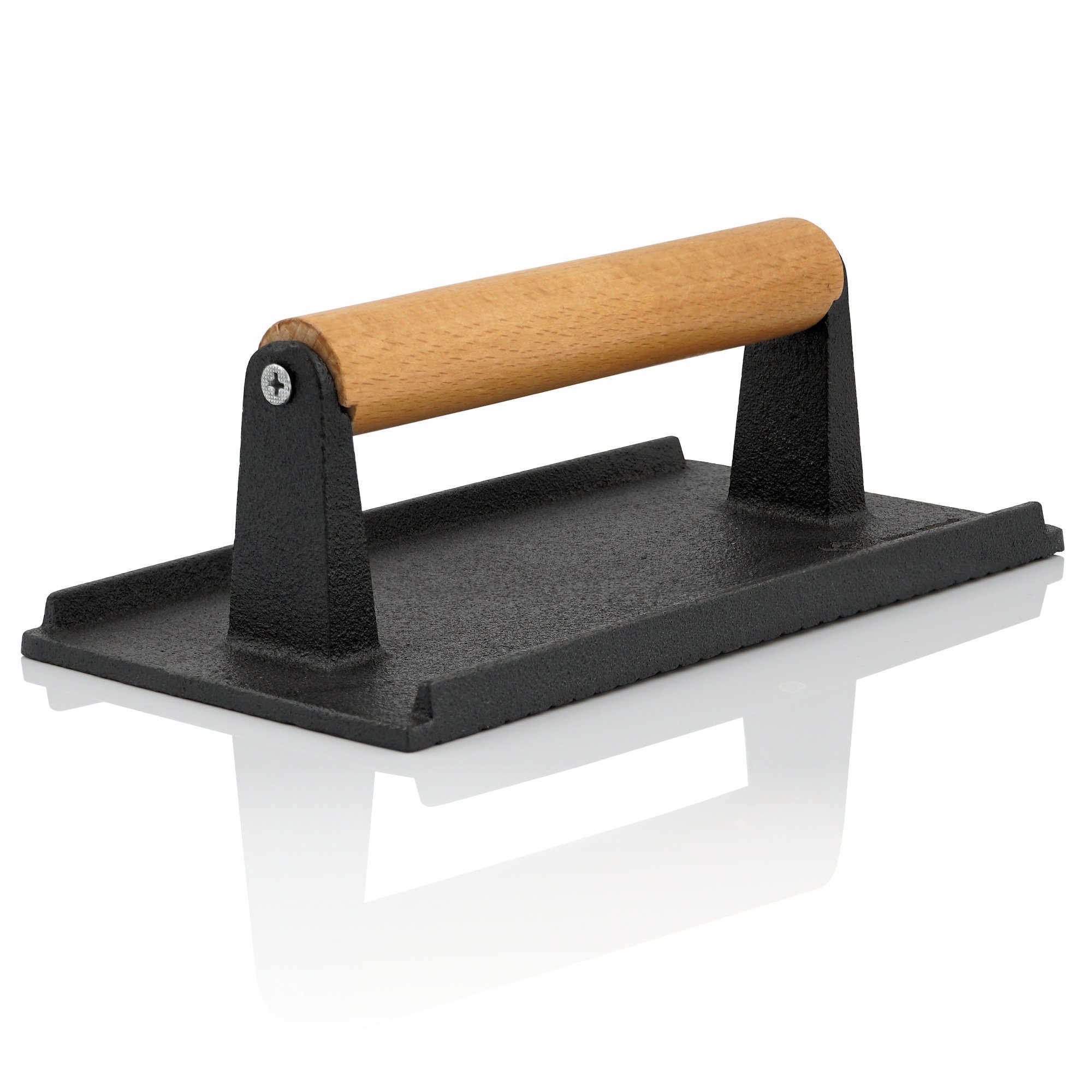 BBQ-Toro Burgerpresse Fleischbeschwerer, Gusseisen, 1 kg Grillgewicht mit Holzgriff, Fleisch, Gusseisen