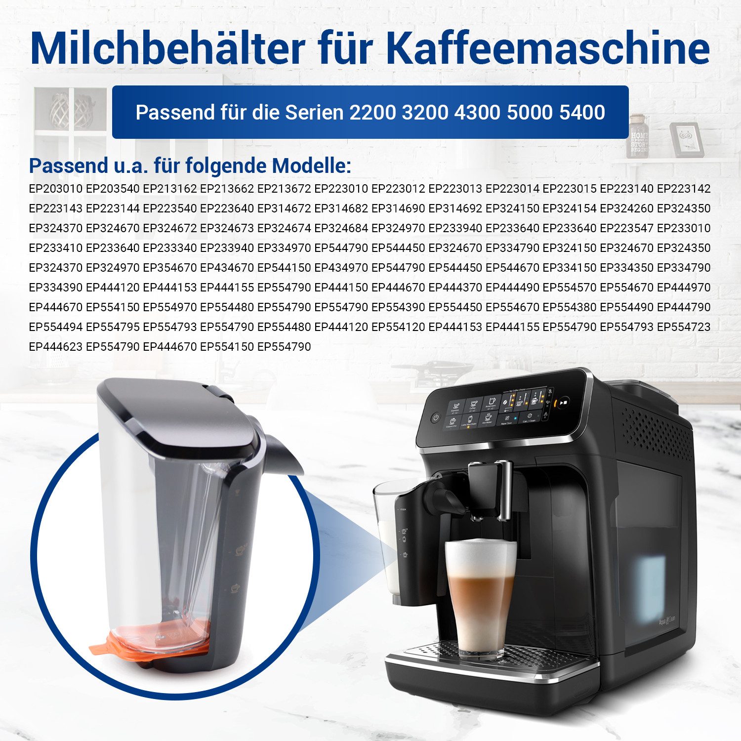 Philips Milchbehälter Milchkaraffe Philips 421945016211, mit Deckel und Halterung für Kaffeemaschine