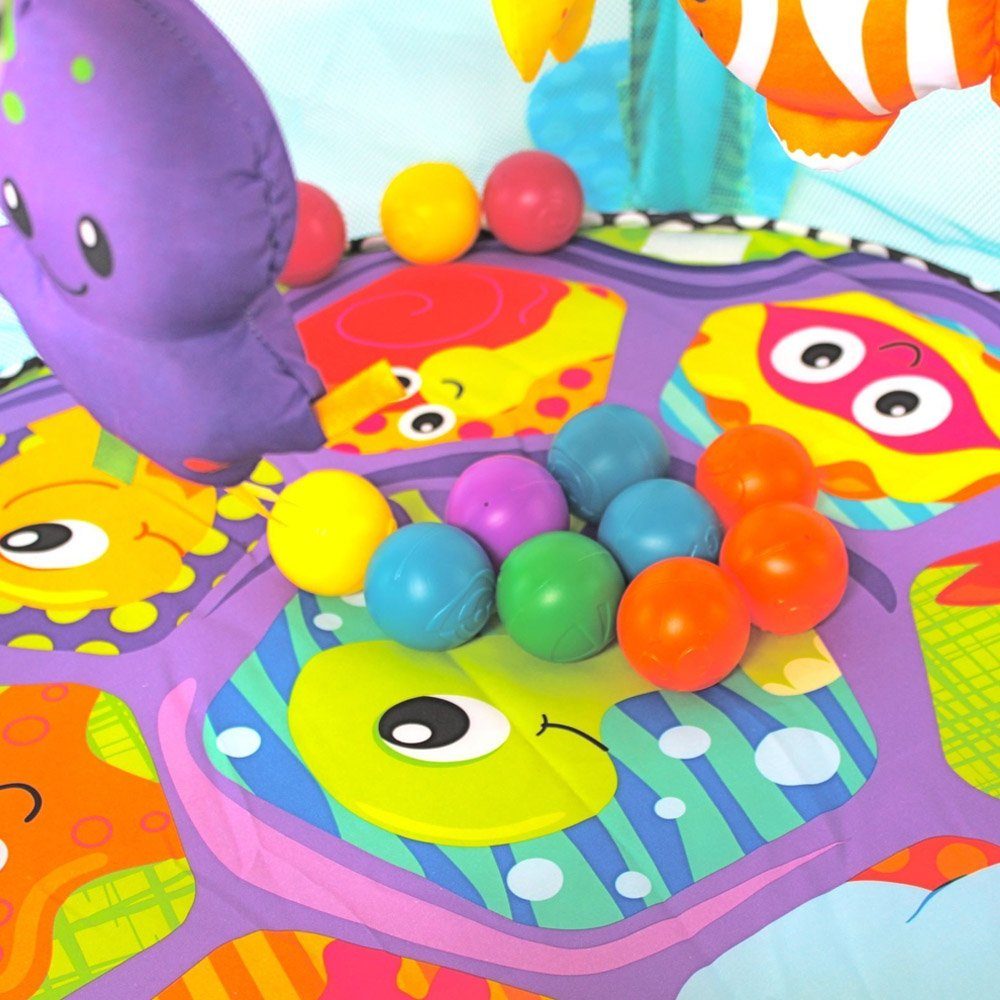 Krabbeldecke 3 in 1 Schildkröte Erlebnisdecke Spielbogen mit 30 Bälle, Dripex