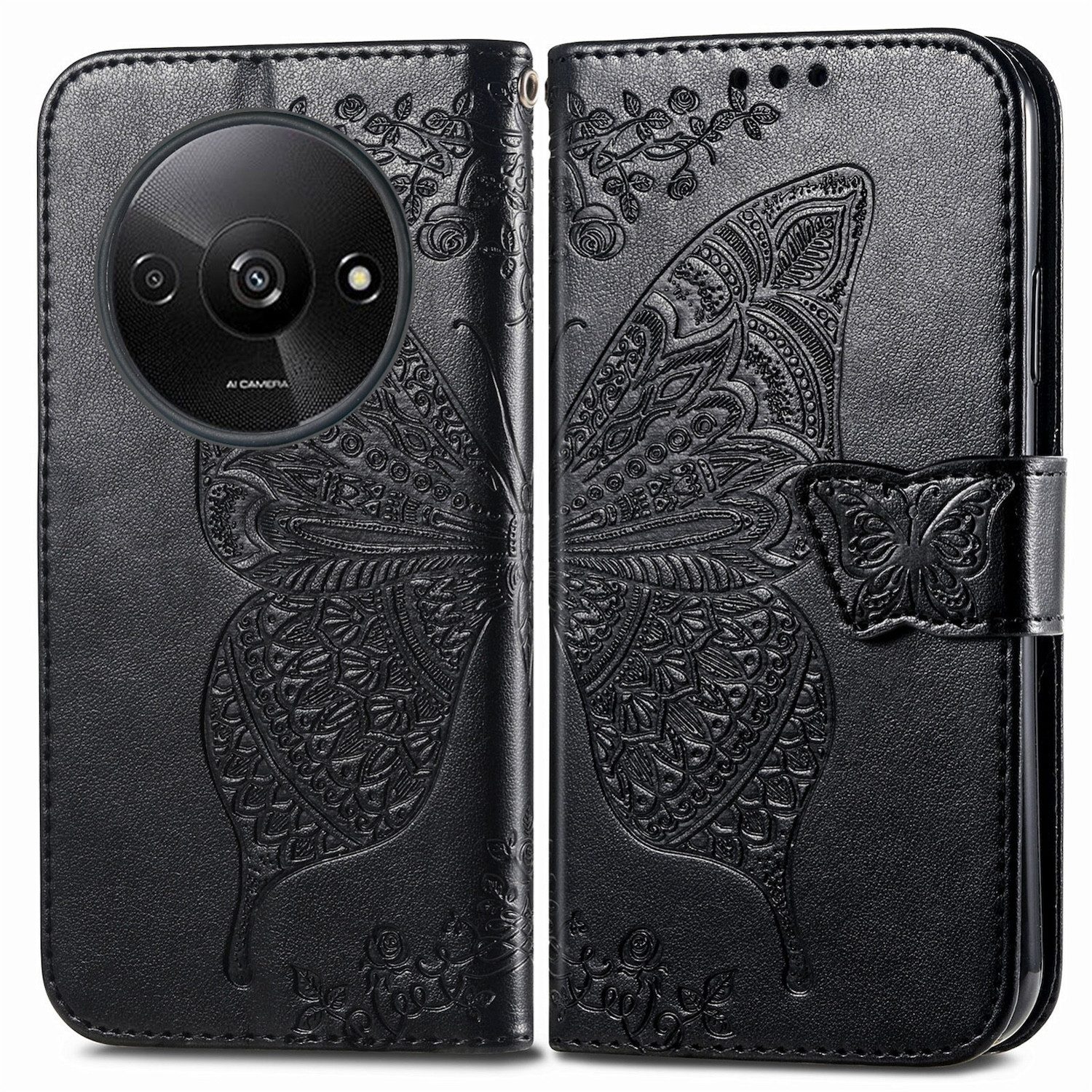 Wigento Handyhülle Für Xiaomi Redmi A3 Tasche Book Wallet Schmetterling Design Hülle Case