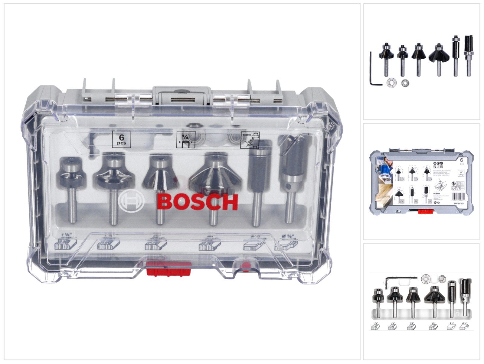 Bosch Professional Fräser-Set Rand- und Kantenfräser Set 6 tlg. 1/4" Schaft (2607017470) Trim & E