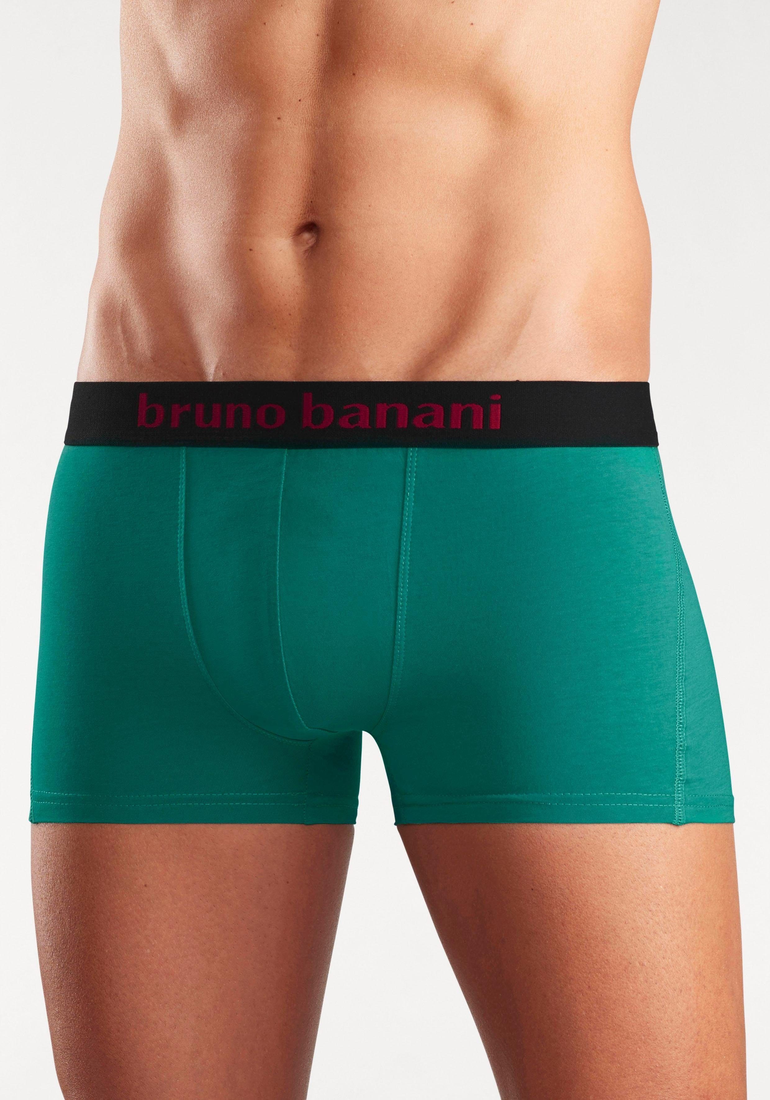 mit farbigen grün Banani am 4-St) Bruno Bündchen blau, Marken-Schriftzug Boxer rot, marine, (Packung,