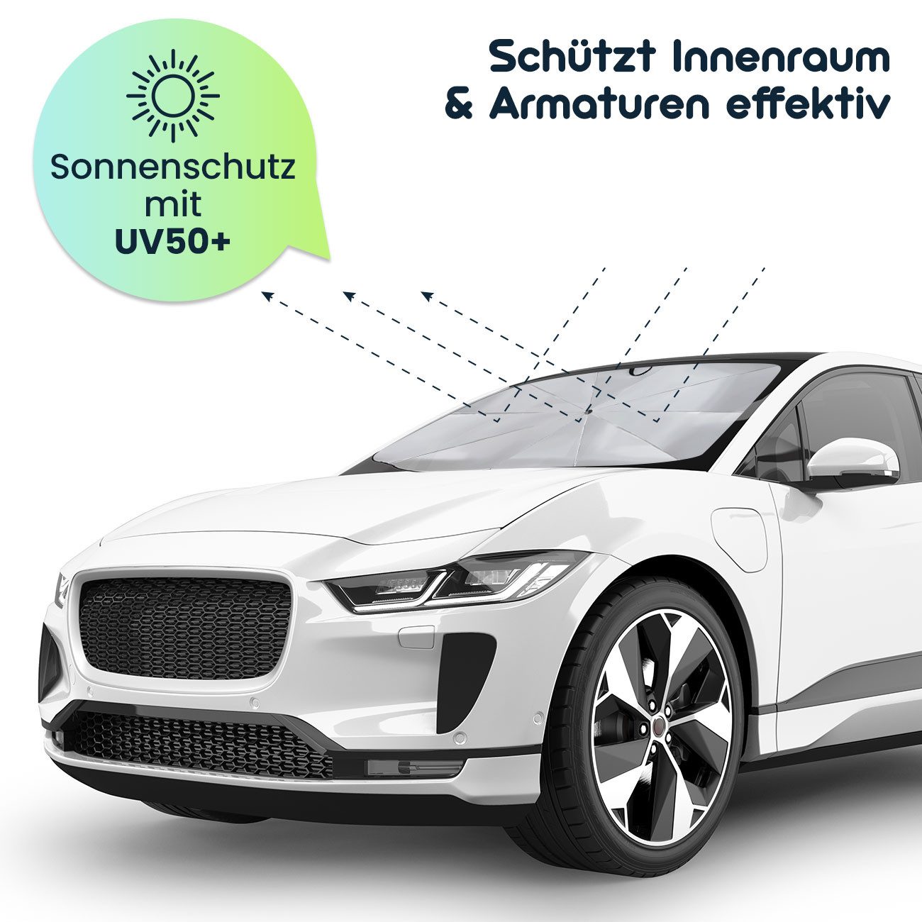 shop'n smile ideoon Autosonnenschutz Wärmeisolierender Sonnenschutz für Windschutzscheibe 115x63cm UV50+, (1-St., 1er-Set & 2er-Set), inkl. Tasche/faltbar/Frontscheiben-Innenmontage