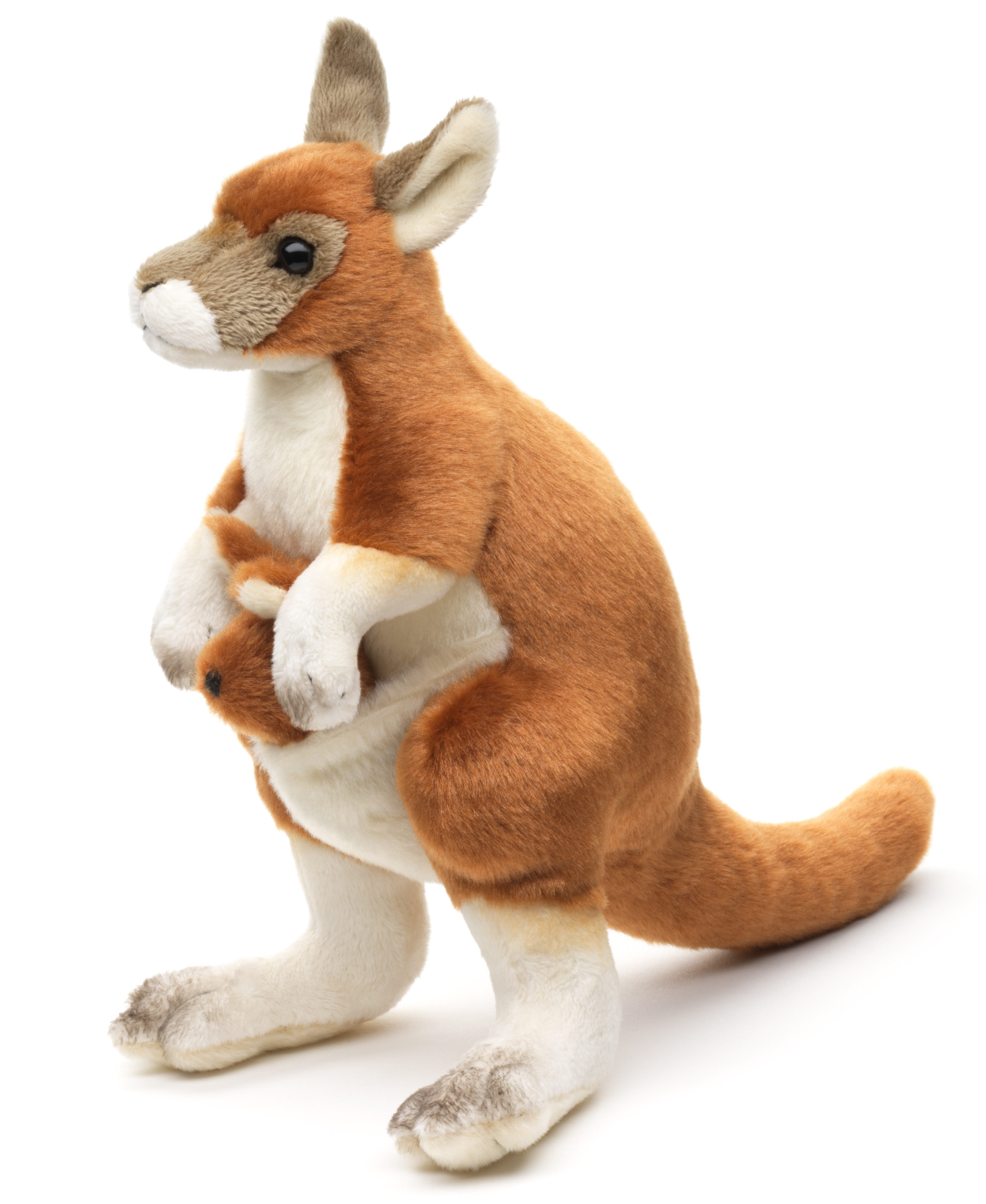 Uni-Toys Kuscheltier Känguru mit Baby (angenäht) - 23 cm (Höhe) - Plüschtier, Kuscheltier, zu 100 % recyceltes Füllmaterial