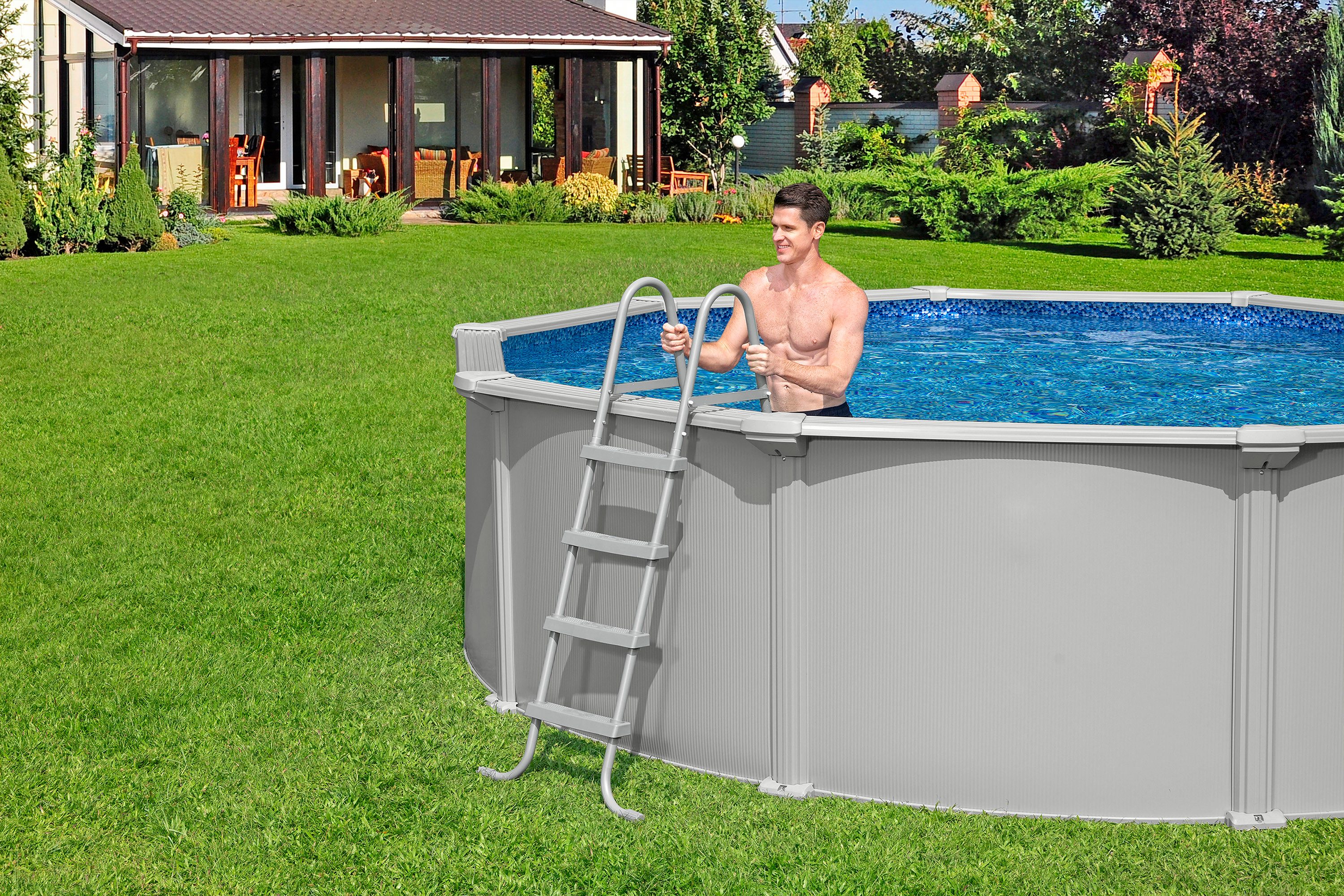 Bestway Pool Hydrium (Set, Inkl. Sandfilteranlage, Sicherheitsleiter, Abdeckplane, Bodenplane), Ø 457 x 122 cm