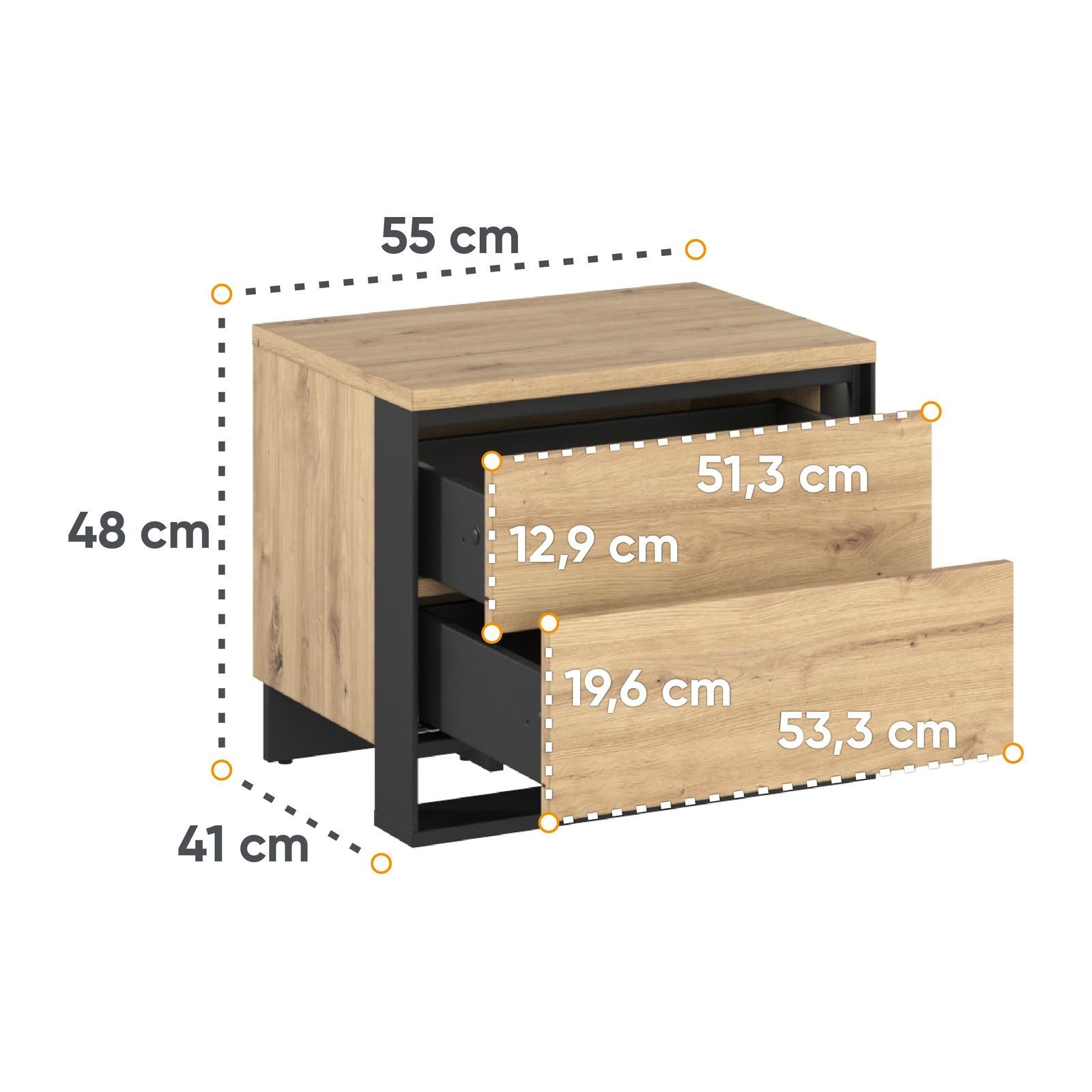 HAUSELEMENT Nachttisch QUANT QS-03, Schublade LED-Beleuchtung Nachtschrank 55 cm Nachtkommode