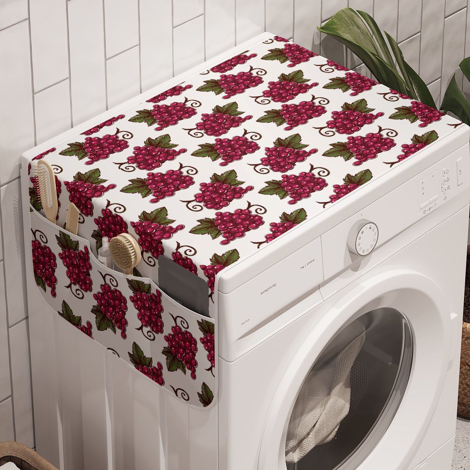 Repetitive Waschmaschine Motiv für Badorganizer Abakuhaus Anti-Rutsch-Stoffabdeckung und Obst Rote Trockner, Trauben