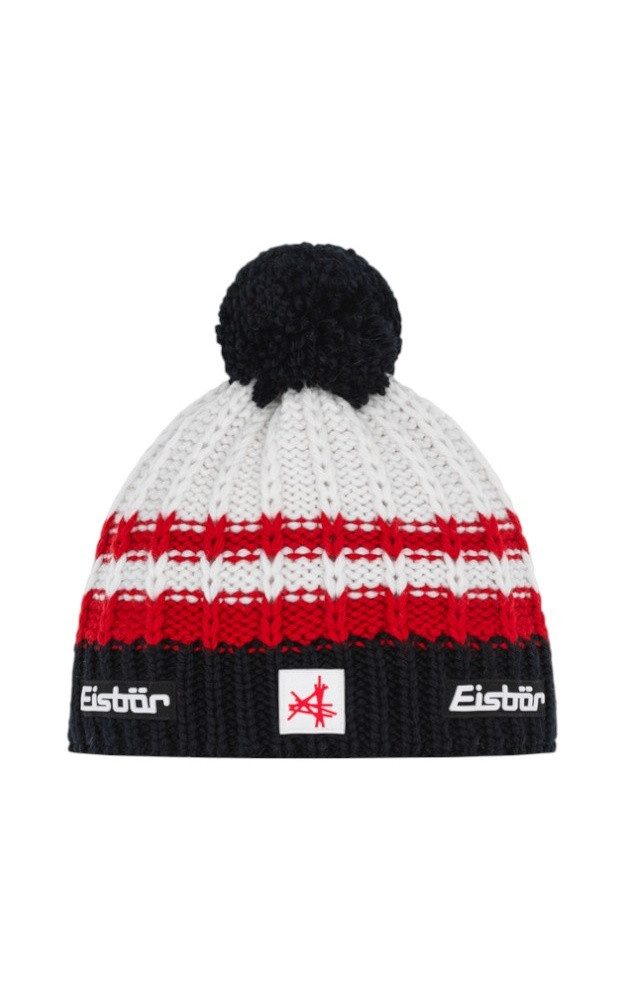 Eisbär Bommelmütze Mütze (Pompon) Kova SA - Merinomix - weiss/schwarz/rot - 1 Stück