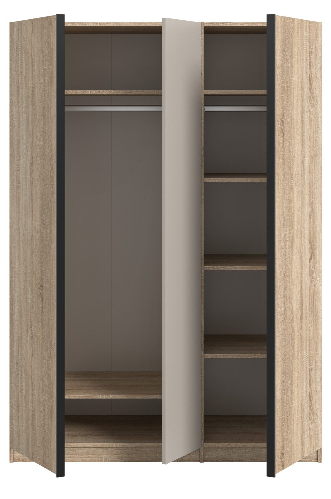 Inn.Furn Kleiderschrank Girona (Drehtürenschrank 3-türig in Eiche mit Kaschmir, 130 x 183 cm) mit 2 Kleiderstangen