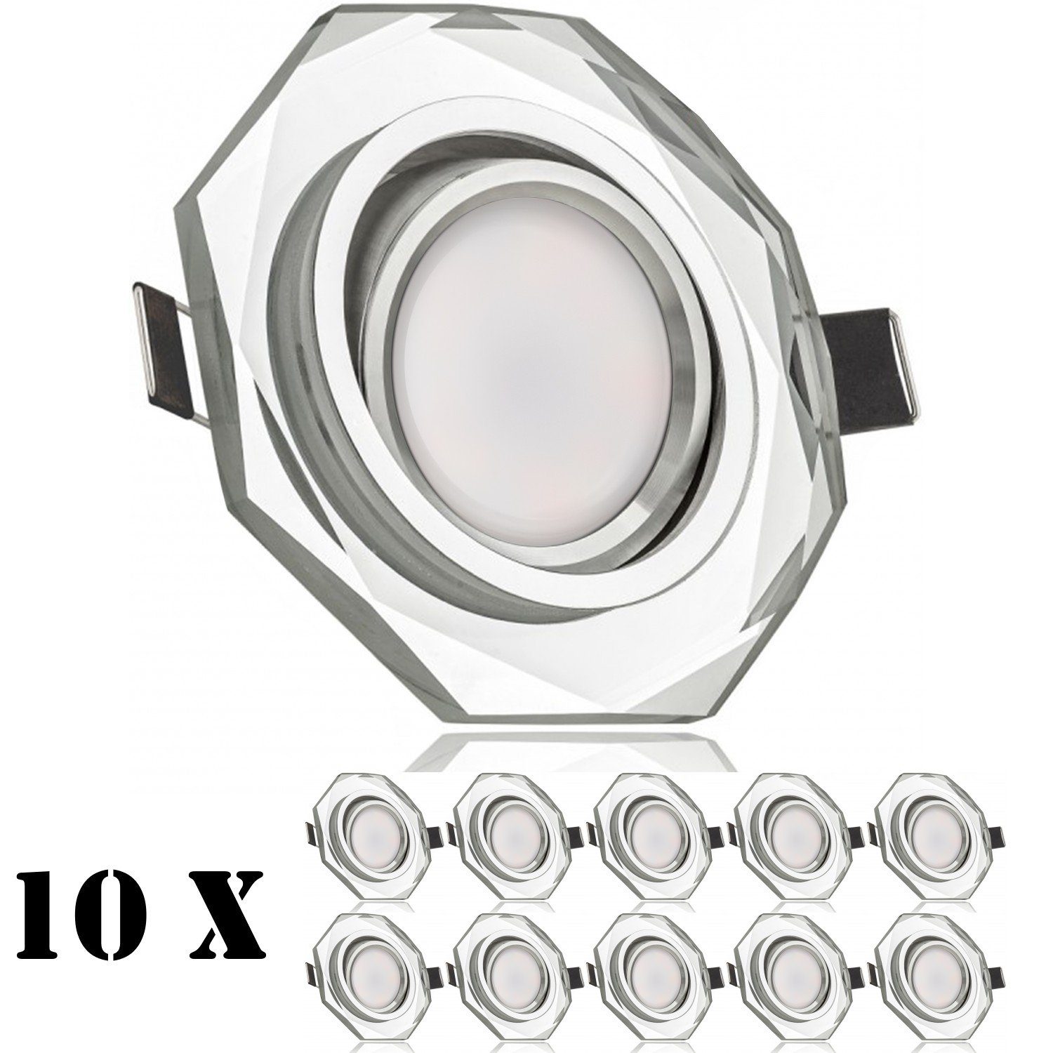 Einbaustrahler LED extra flach Kristall in 5W LED Set Einbaustrahler / Leuc 10er mit LEDANDO Glas