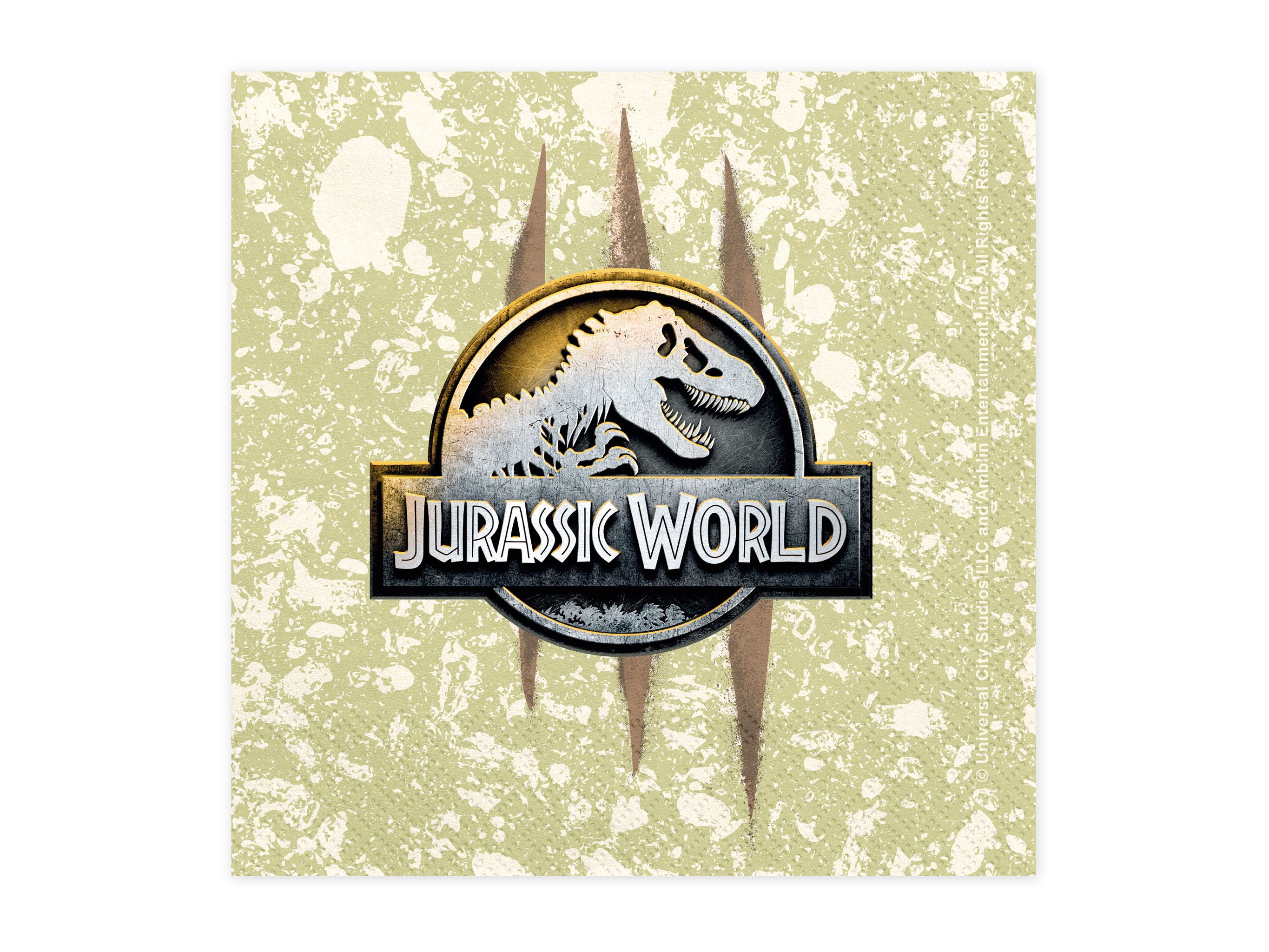 partydeco Papierserviette, Servietten Jurassic World 33x33cm Papier 20 Stk mit Logo Grün Beige
