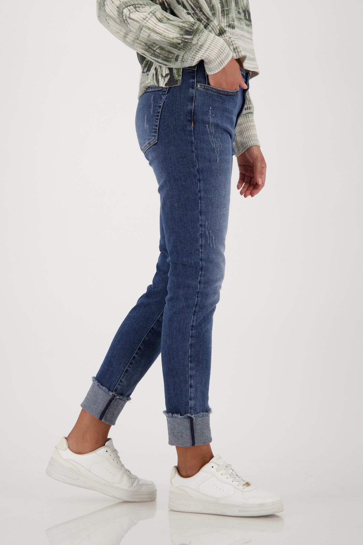 Monari Slim-fit-Jeans Hose Jeans Nietenschmuck Slim-fit-Passform, mit Strasssteinen