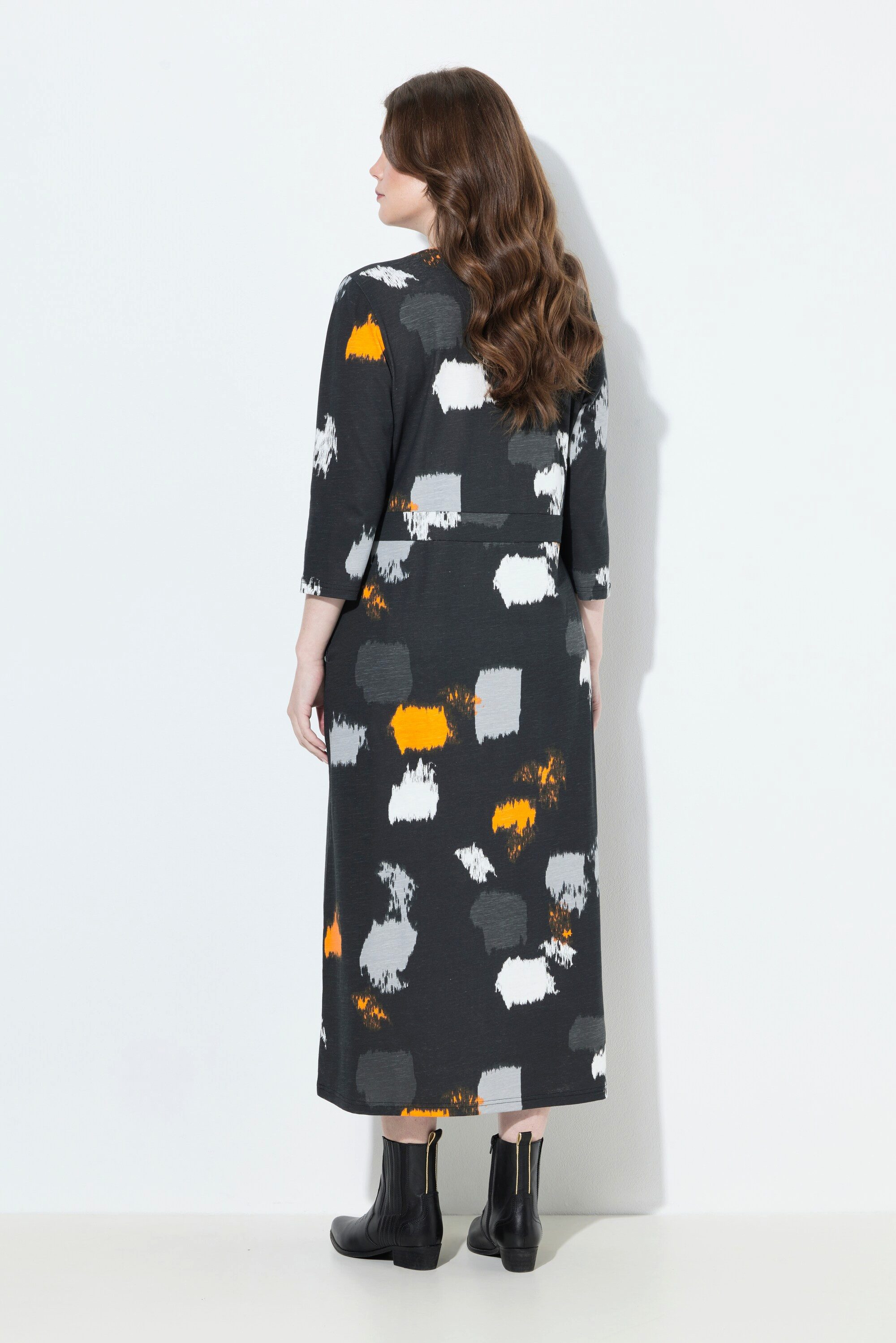 Ulla Popken Jerseykleid Maxikleid grafischer Druck V-Ausschnitt 3/4-Arm