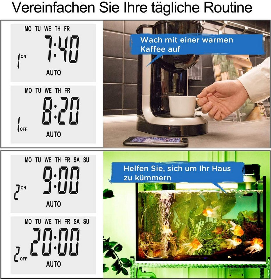 Thumbnail - Forrlite Zeitschaltuhr 2x digitale Zeitschaltuhr Steckdose mit 10 konfigurierbaren, Wöchentlichen Programme und einbruch...