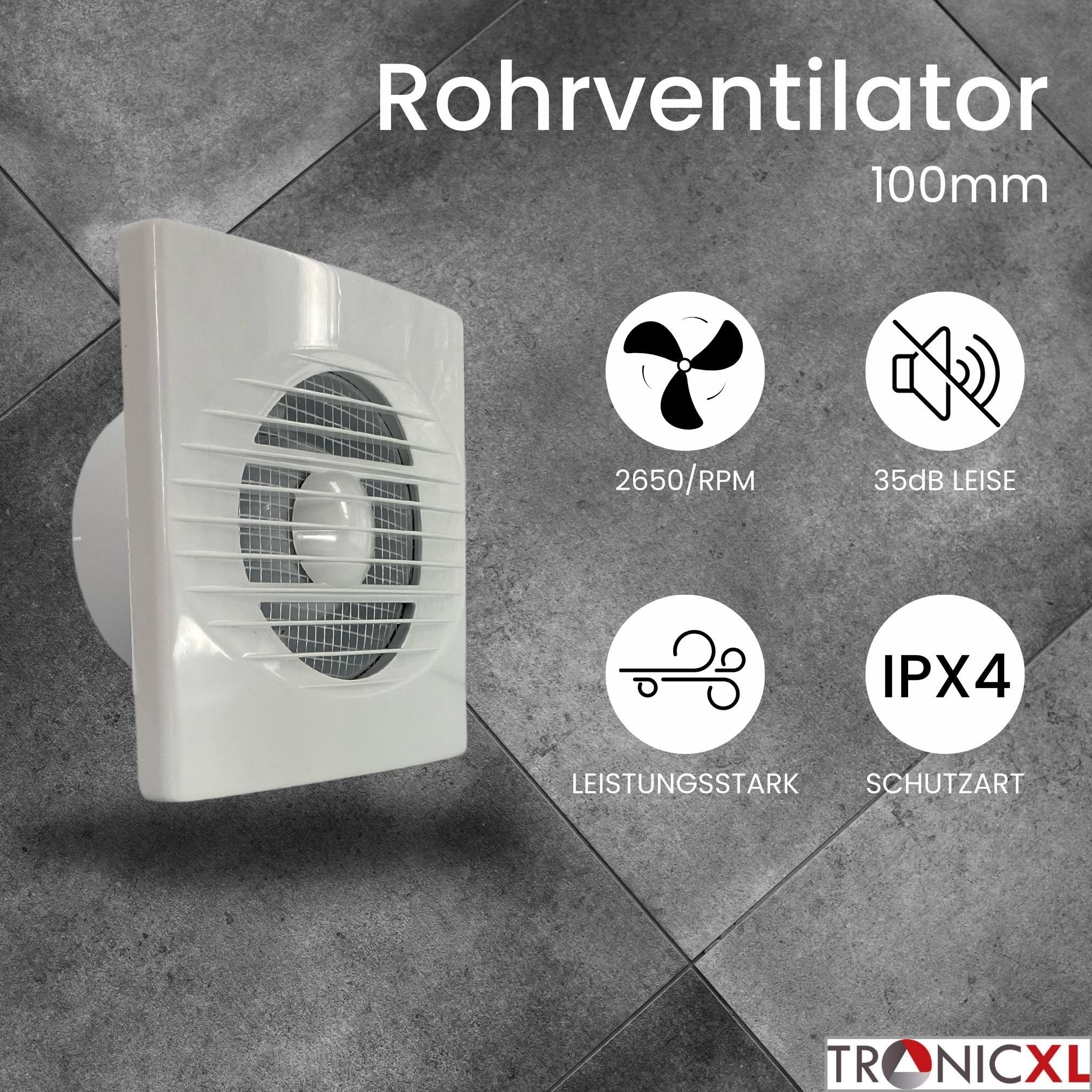TronicXL Wandventilator 100mm Einbau Badlüfter IPX4 günstig online kaufen