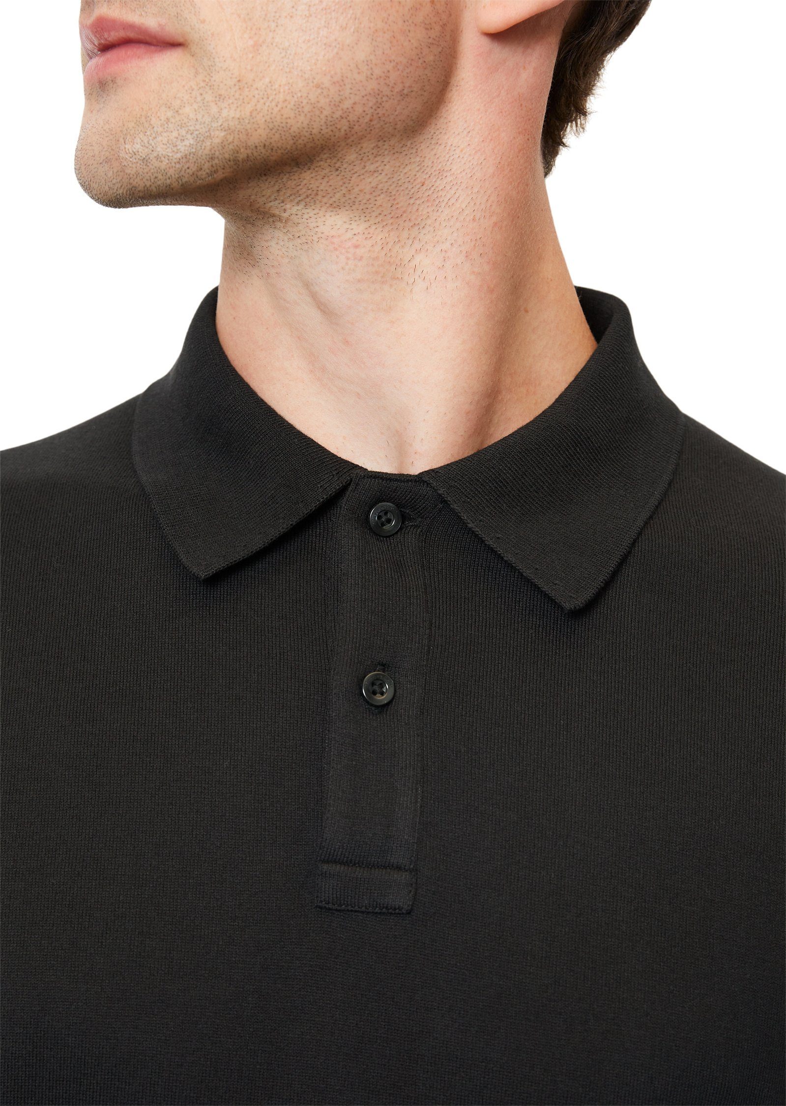soft gestricktem schwarz Heavy aus Jersey O'Polo Langarm-Poloshirt Marc