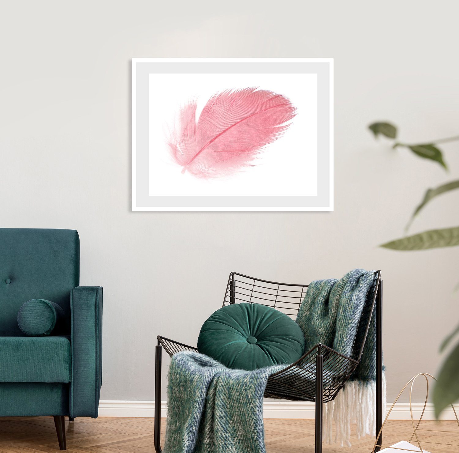 queence Bild Finja, Federn, Kunst, gerahmt, Rosen