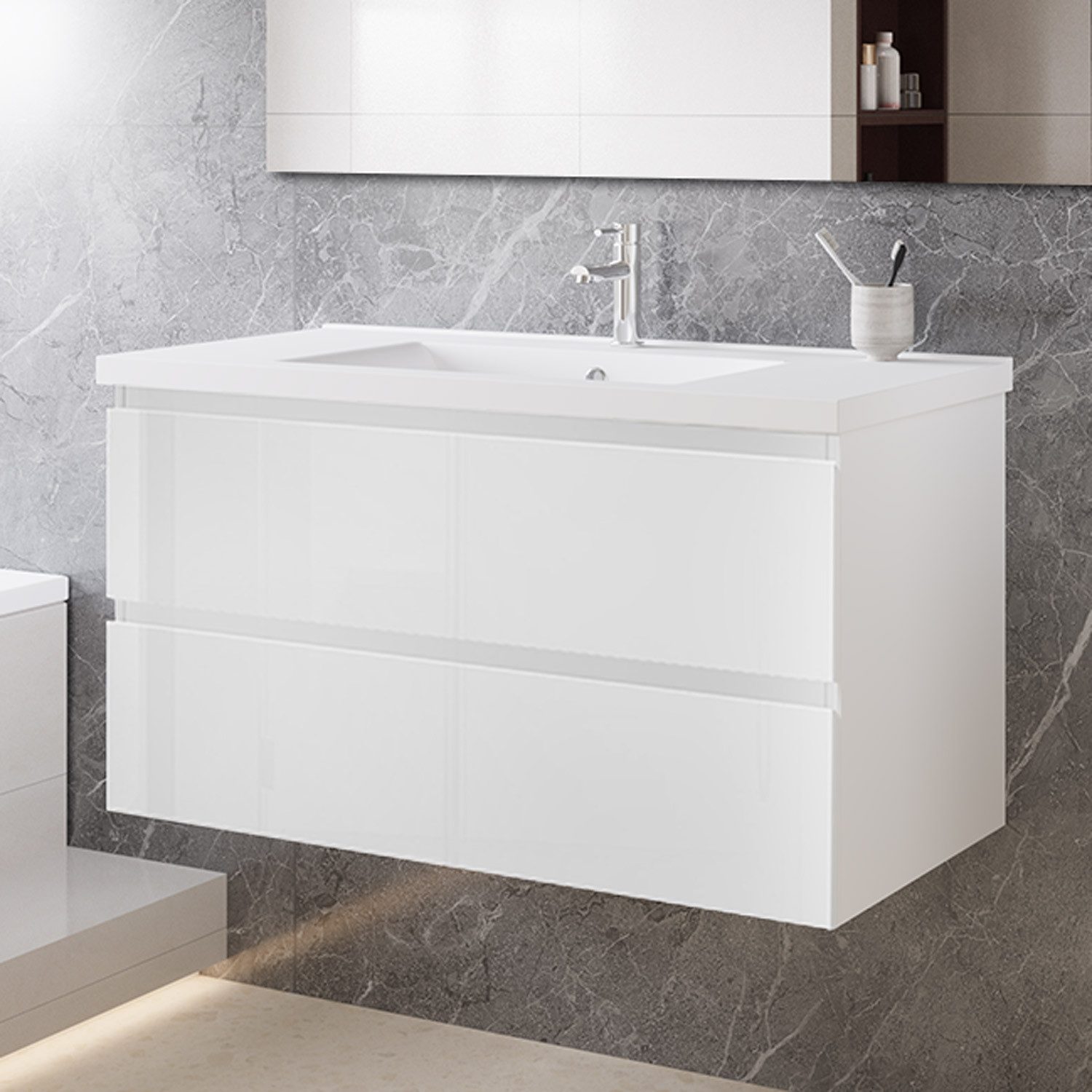 duschspa Waschtisch Waschbecken mit Unterschrank Badmöbel Set Badschrank Waschplatz, Hochglanz, 50-120cm