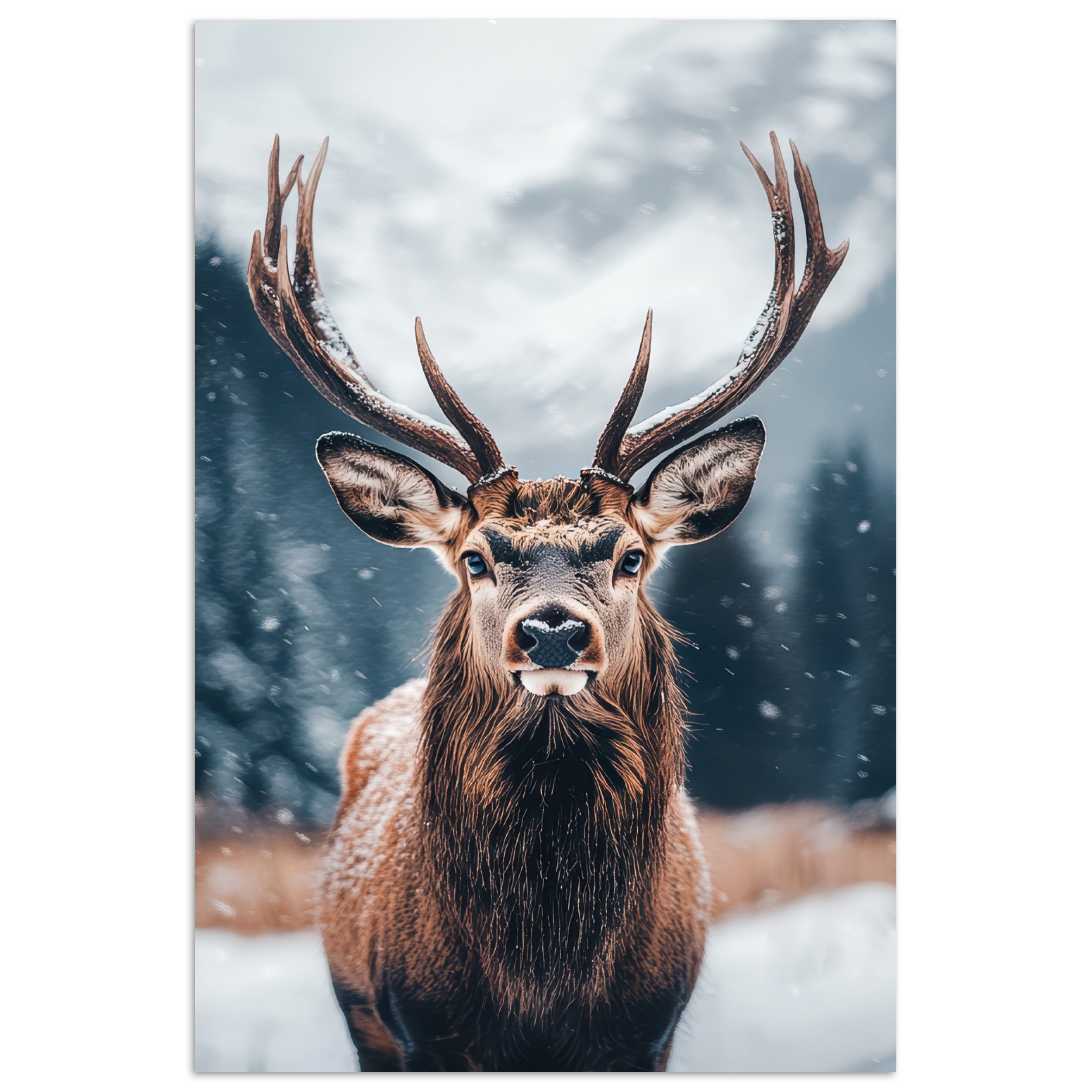 MuchoWow Poster Hirsche - Tiere - Landschaft - Winter - Schnee, (1 St), Poster ohne Rahmen, Wandbild, Wandposter, 20x30 cm