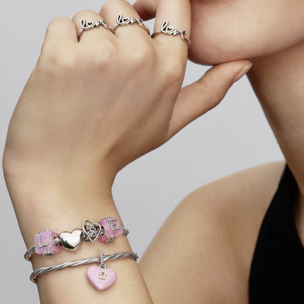 Pandora Charm-Einhänger 794424C01, Keramik-Herz pink