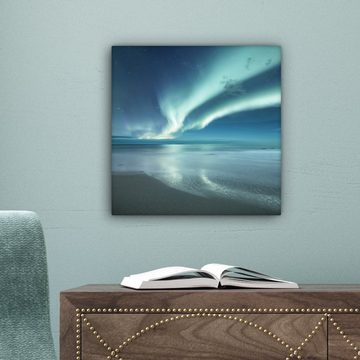 OneMillionCanvasses® Leinwandbild Nordlicht - Strand - Polarlicht - Natur, (1 St), Leinwand Bilder für Wohnzimmer Schlafzimmer, 20x20 cm