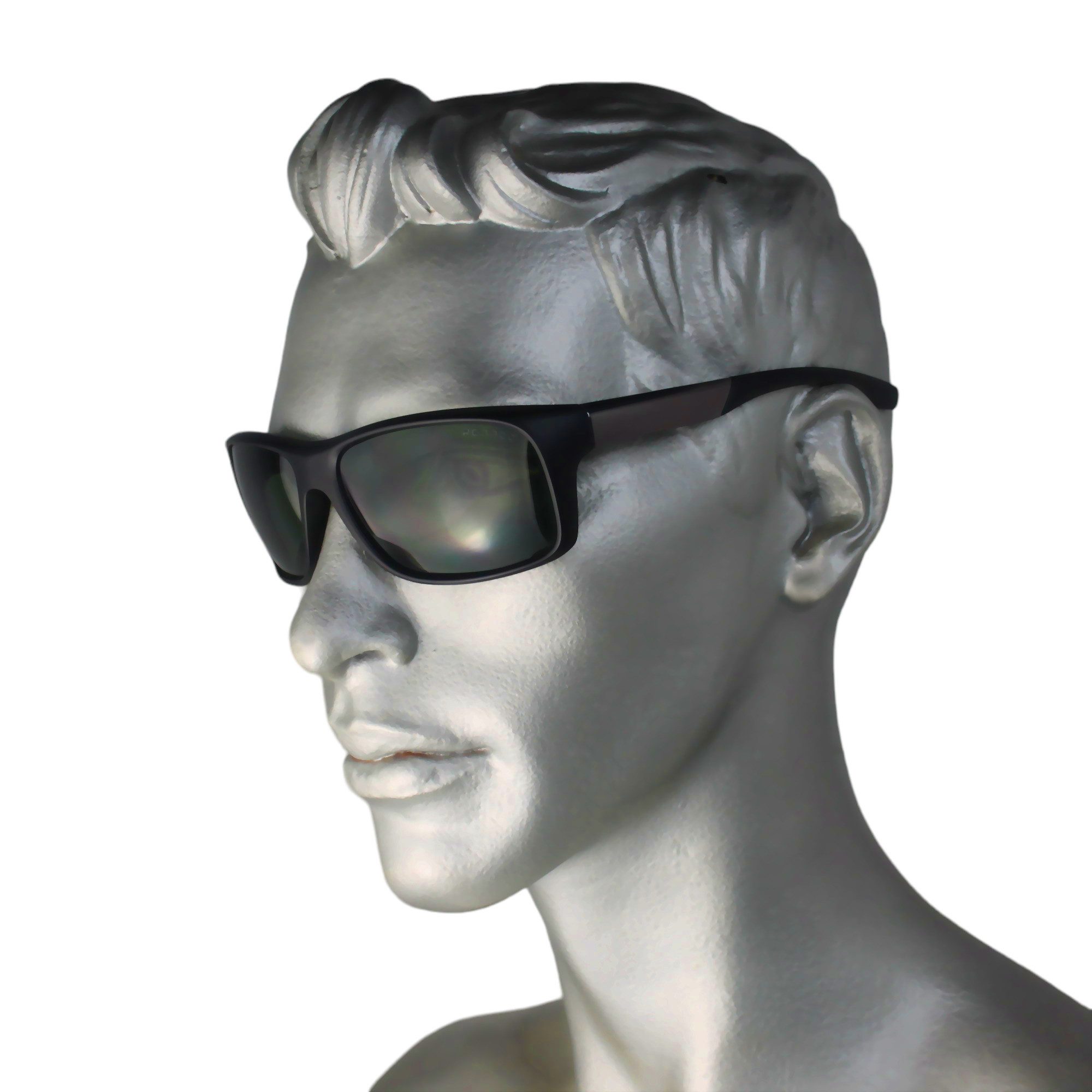 Rennec Sonnenbrille Herren Polarisiert Matt Schwarz Bikerbrille mit Hardcase Angelbrille Sportbrille mit Grün Getönten Gläsern UV400 Polarisiert